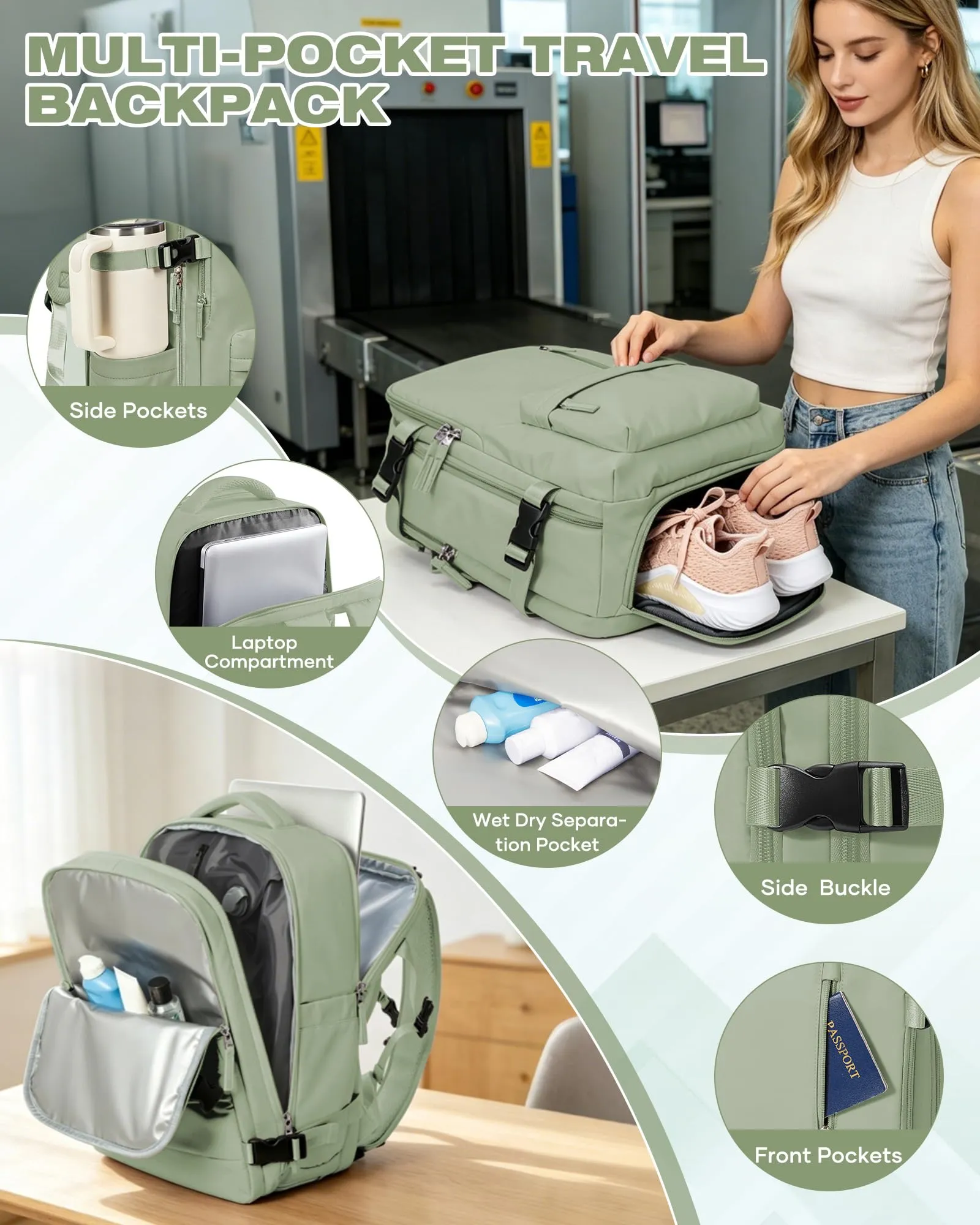 SZLX Zaino da Viaggio Sottovuoto con Pompa 40x30x20 per Ryanair, Wizzair, Easyjet, Impermeabile per Laptop 14 Pollici - immagine 10
