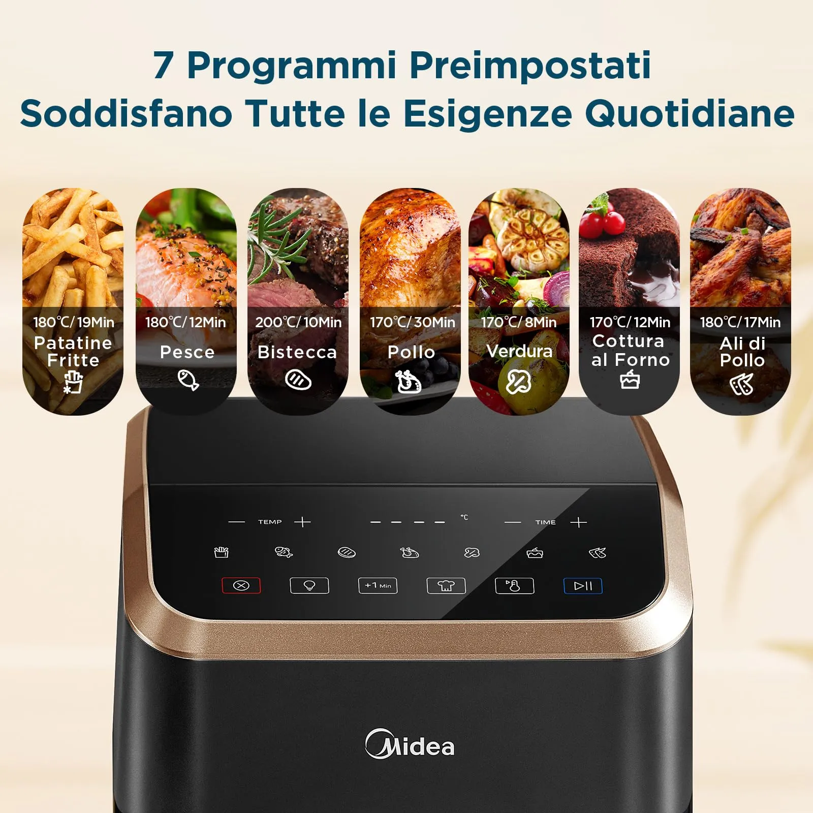 Midea Friggitrice ad Aria 5L HeatXpress con Vetro Trasparente - MAD55F8APKV - immagine 4
