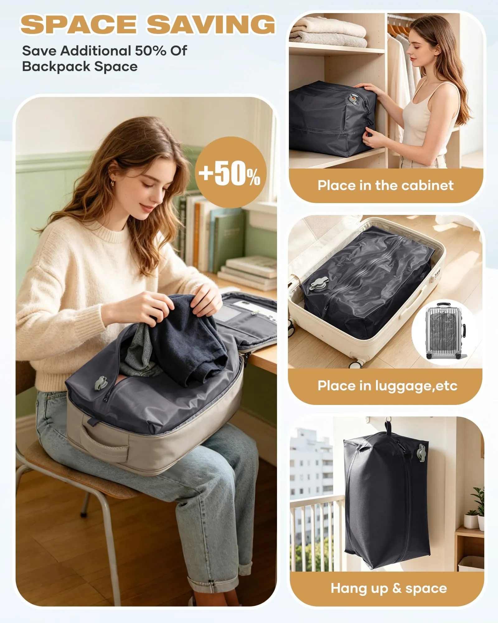 SZLX Zaino da Viaggio Sottovuoto con Pompa, Bagaglio a Mano per Ryanair 40x30x20, Wizzair ed Easyjet, Scomparto Laptop 14 Pollici e Porta Scarpe - immagine 7