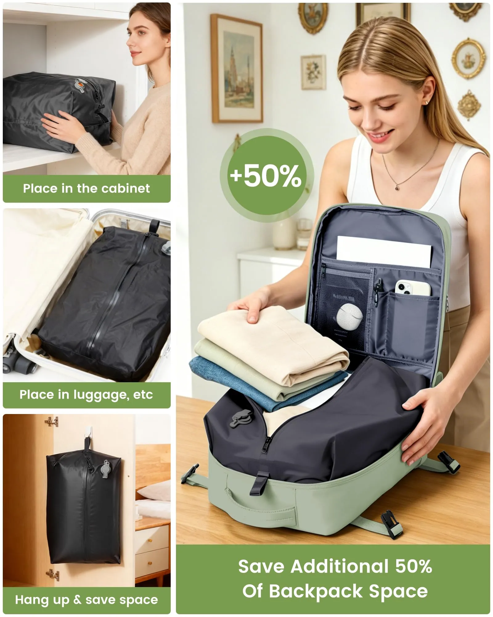 SZLX Zaino da Viaggio Sottovuoto con Pompa 40x30x20 per Ryanair Wizzair Easyjet, Impermeabile per Laptop 14 Pollici - immagine 8
