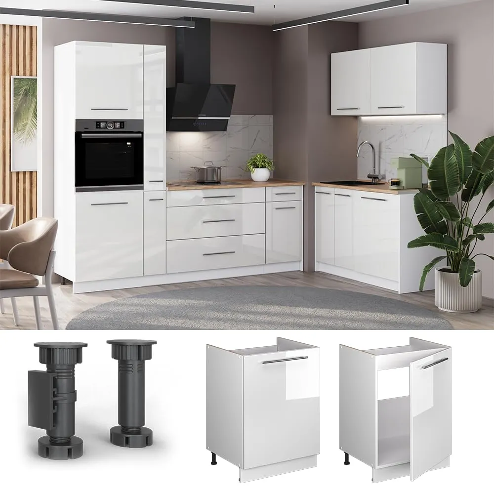 Vicco Mobile Lavello Cucina Fame-Line, Bianco Lucido/Bianco, 60 cm - immagine 5