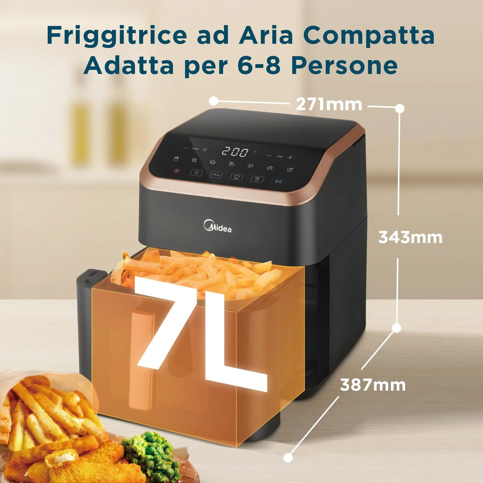 Midea Friggitrice ad Aria 1800W 7L MAD70F9APKV Nero - immagine 2