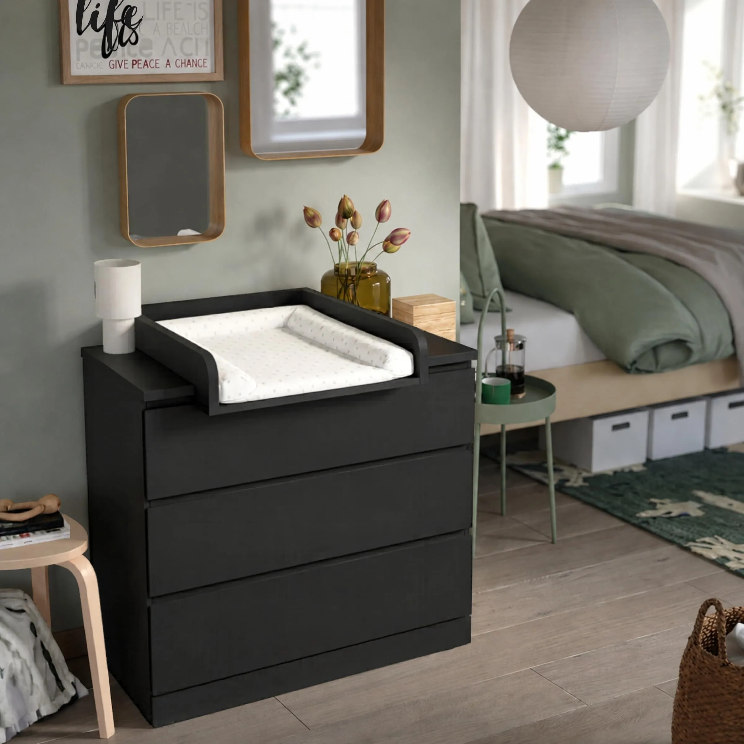 ComfortCove Fasciatoio per Comò con Sponde Arrotondate, 53,2 x 70 cm, Nero - immagine 3