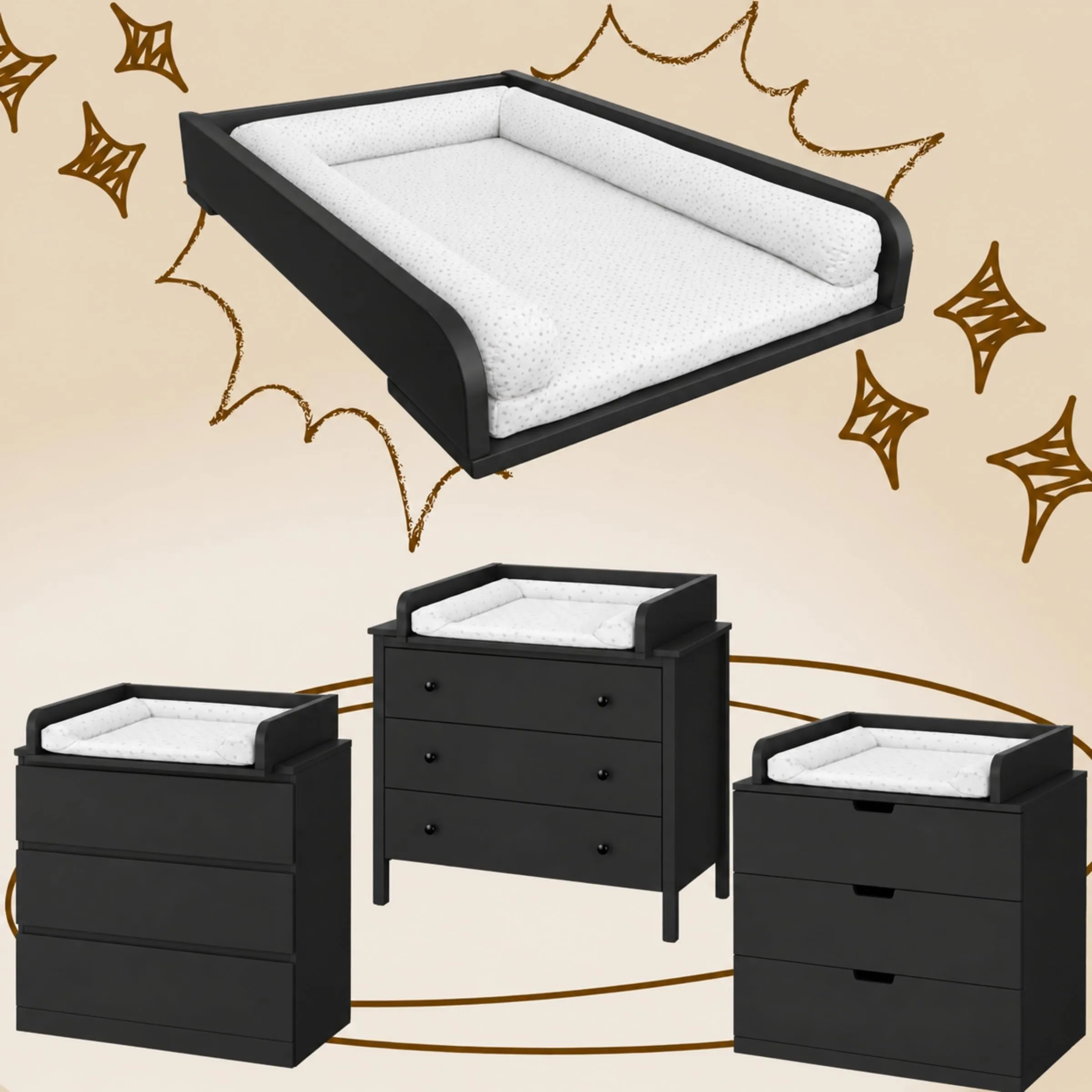 ComfortCove Fasciatoio per Comò con Sponde Arrotondate, 53,2 x 70 cm, Nero - immagine 4