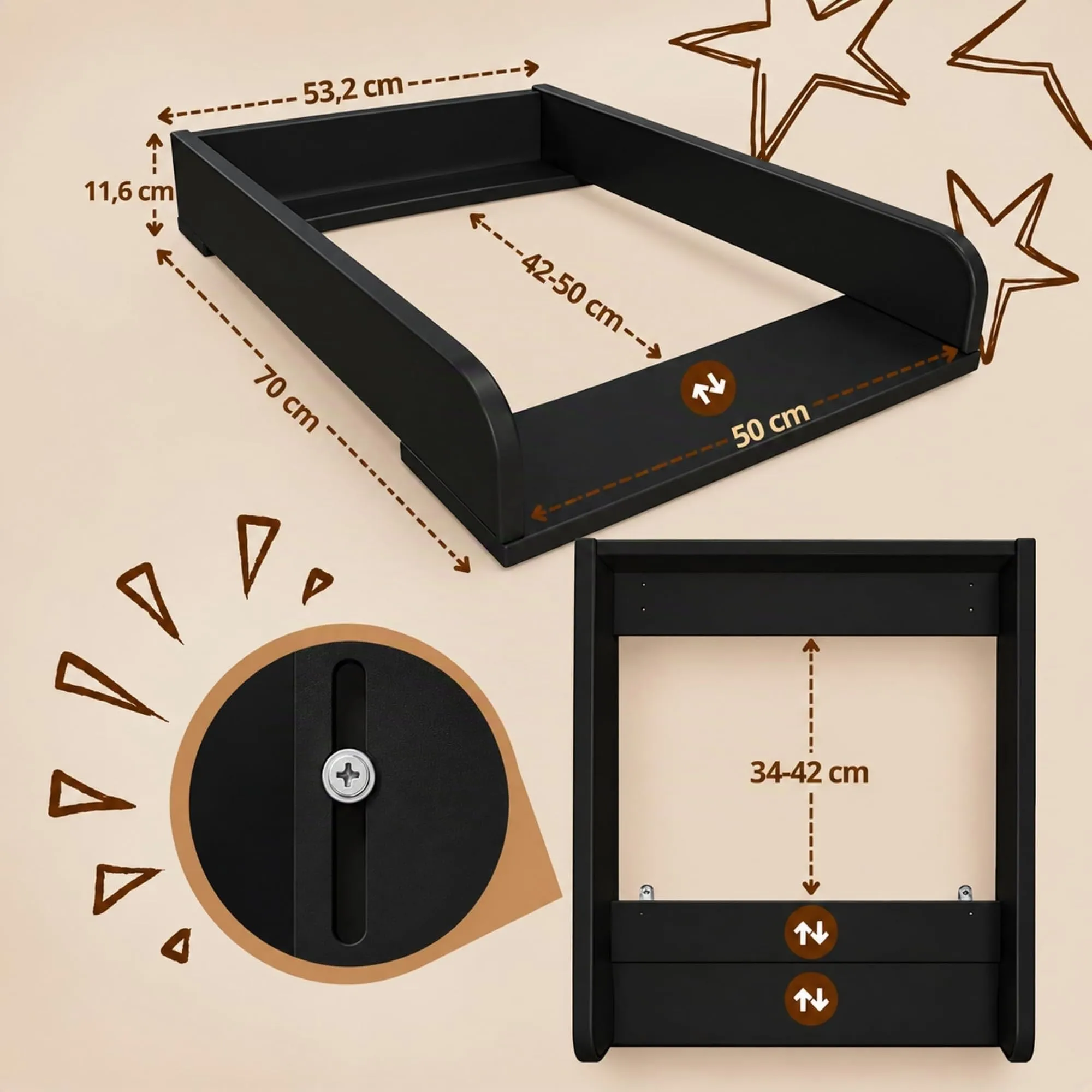 ComfortCove Fasciatoio per Comò con Sponde Arrotondate, 53,2 x 70 cm, Nero - immagine 6