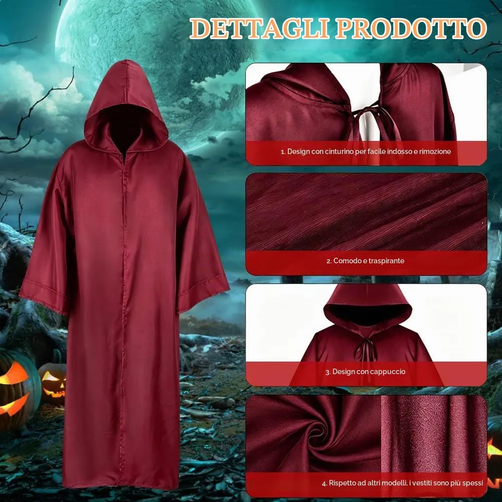 AOOWU Mantello con Cappuccio Lungo Unisex, Bordeaux, XL - immagine 3