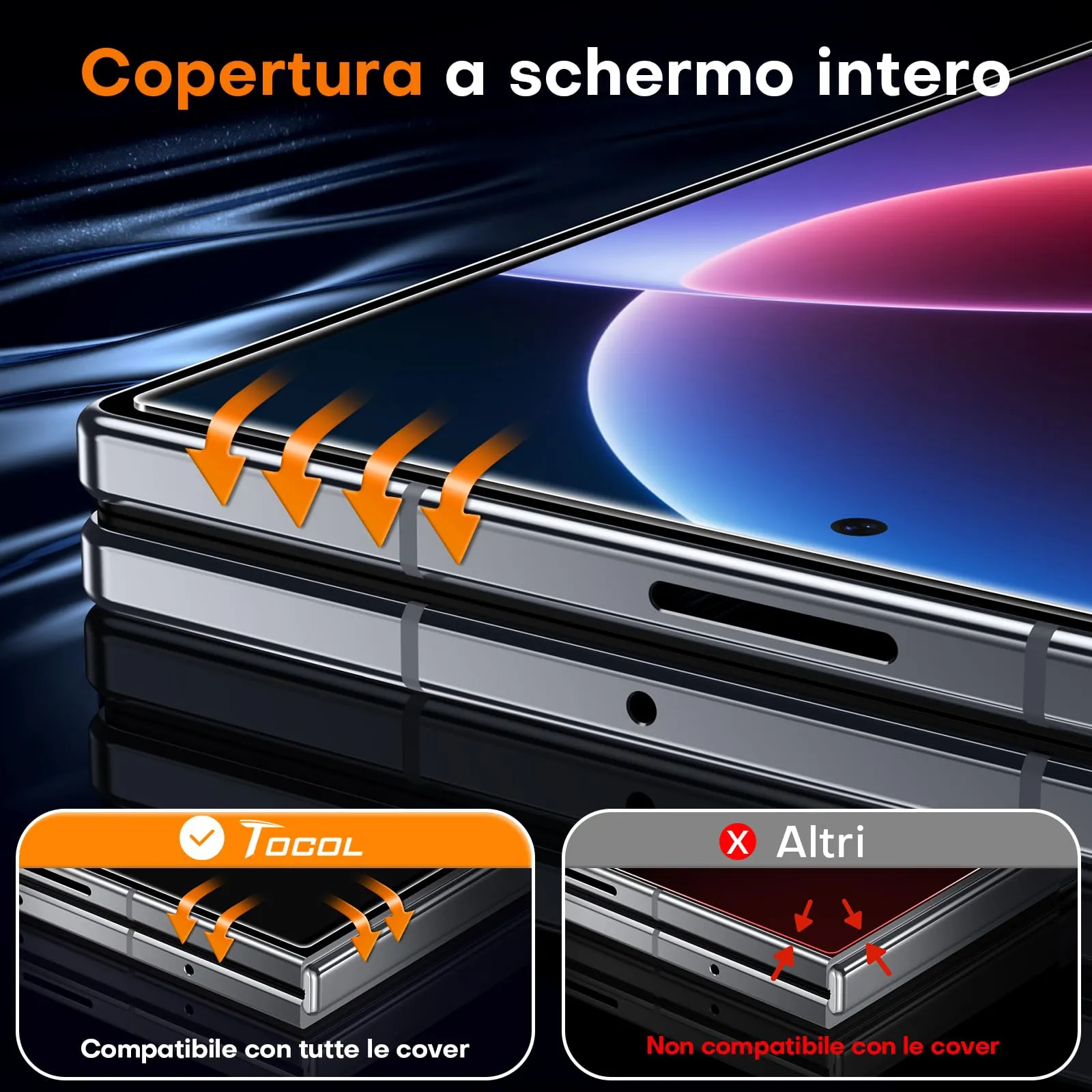 TOCOL Pellicola in Vetro Temperato per Samsung Galaxy Z Fold 8 - immagine 2