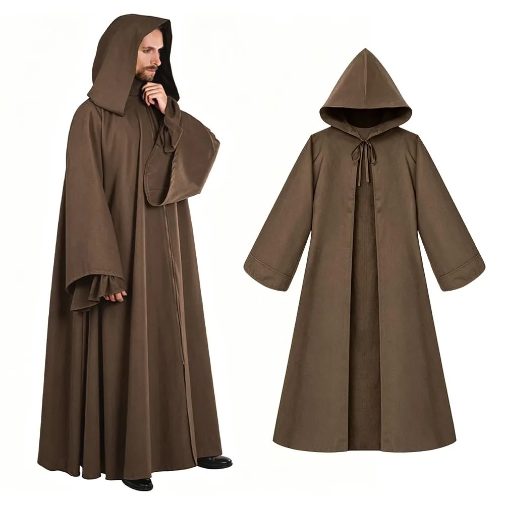 AOOWU Mantello con Cappuccio Lungo Unisex, Marrone, L - immagine 9