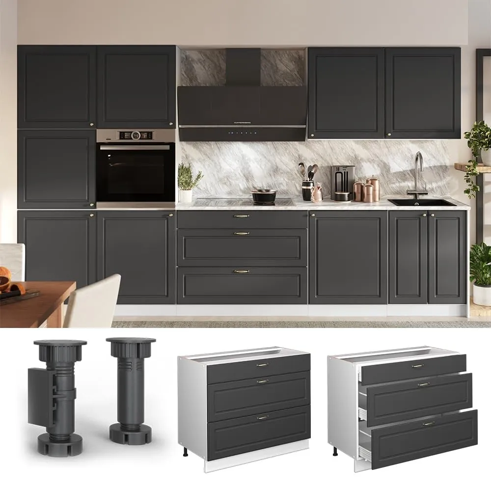 Vicco Fame-Line Mobiletto base per cucina Antracite country/Bianco 100 cm - immagine 4