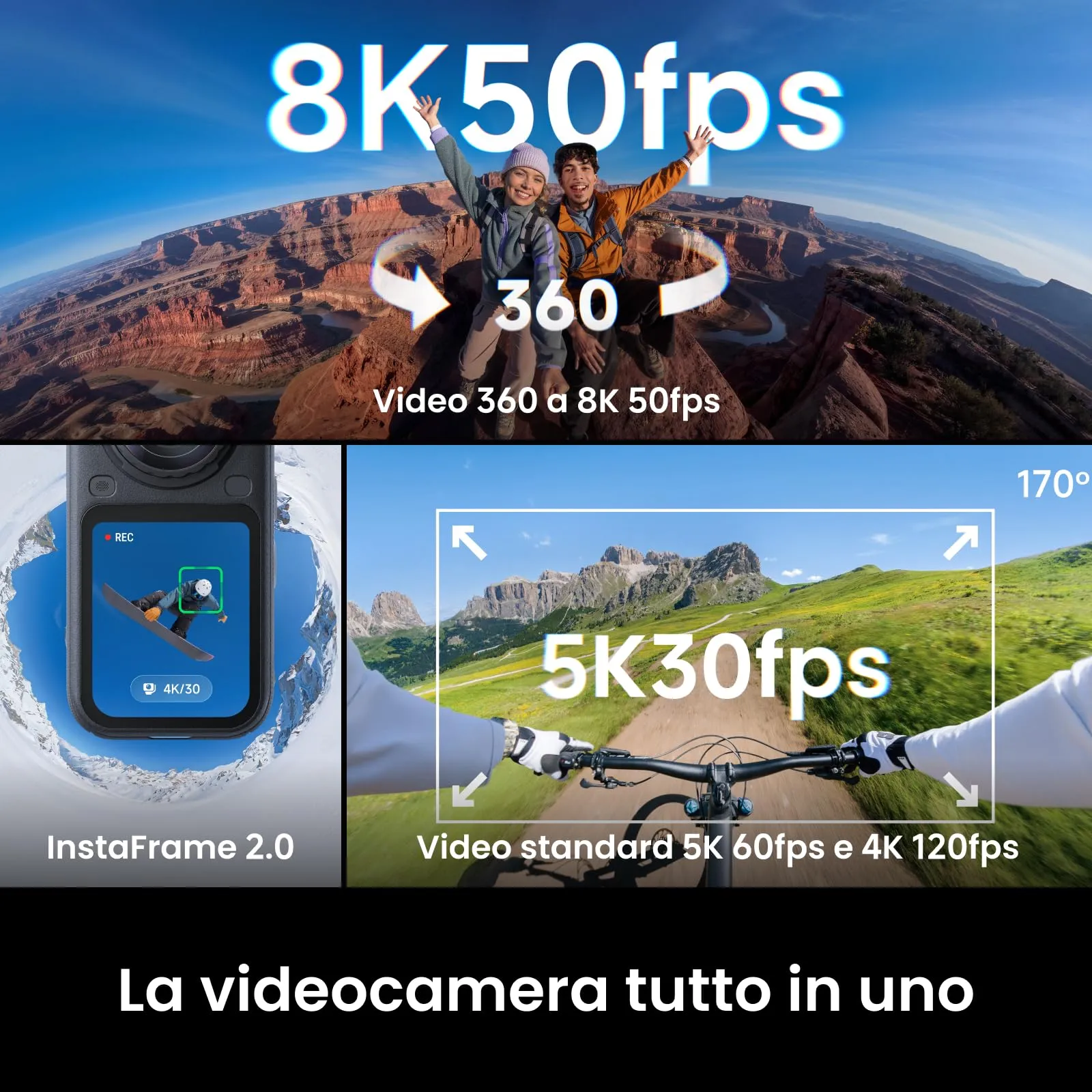 Insta360 X6 Action Cam 360 8K, Sensori 1/1,1", Nero Notte - immagine 6