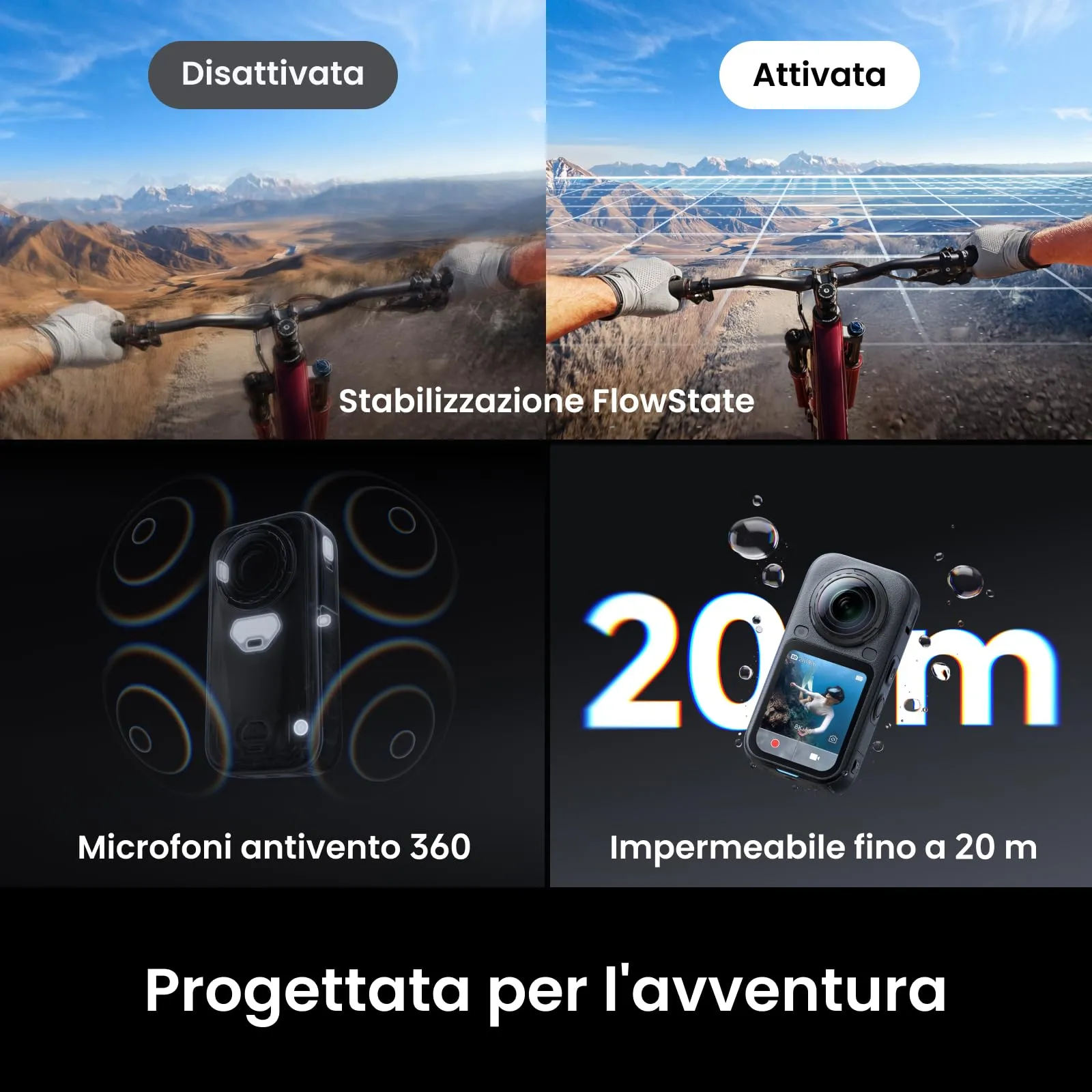 Insta360 X6 Action Cam 360 8K, Sensori 1/1,1", Nero Notte - immagine 8