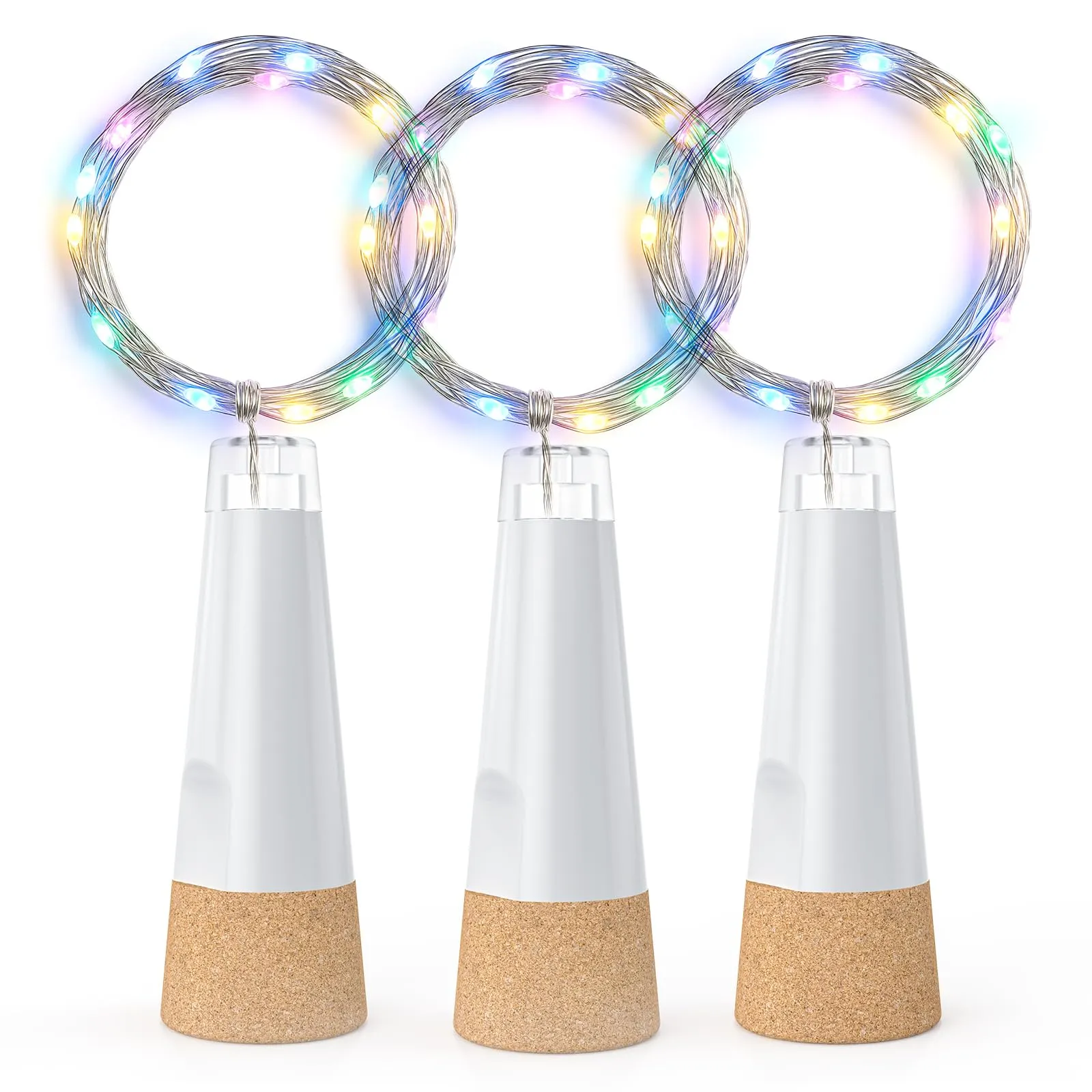 KOBWA Luci per bottiglie con sughero ricaricabili USB, Multicolore, 3 Pezzi - immagine 1