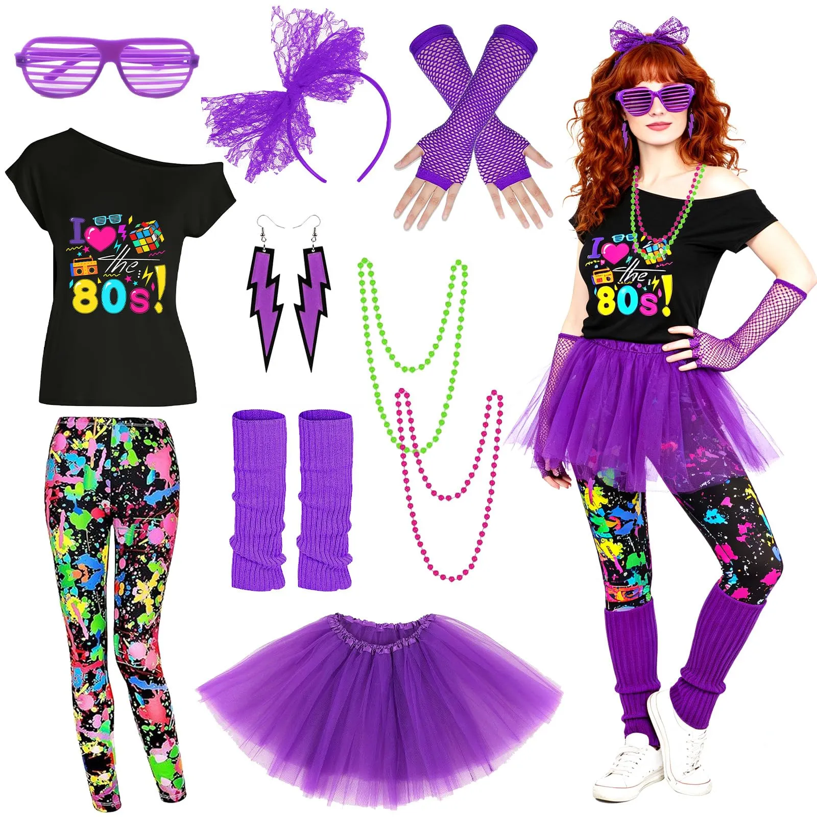 DAZZTIME Costume Anni 80 e 90 da Donna con Accessori - immagine 1