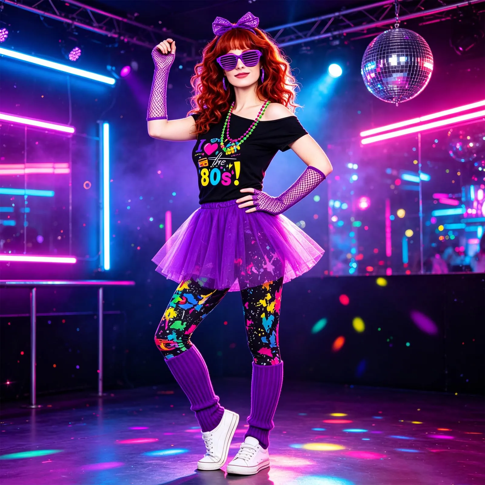 DAZZTIME Costume Anni 80 e 90 da Donna con Accessori - immagine 5