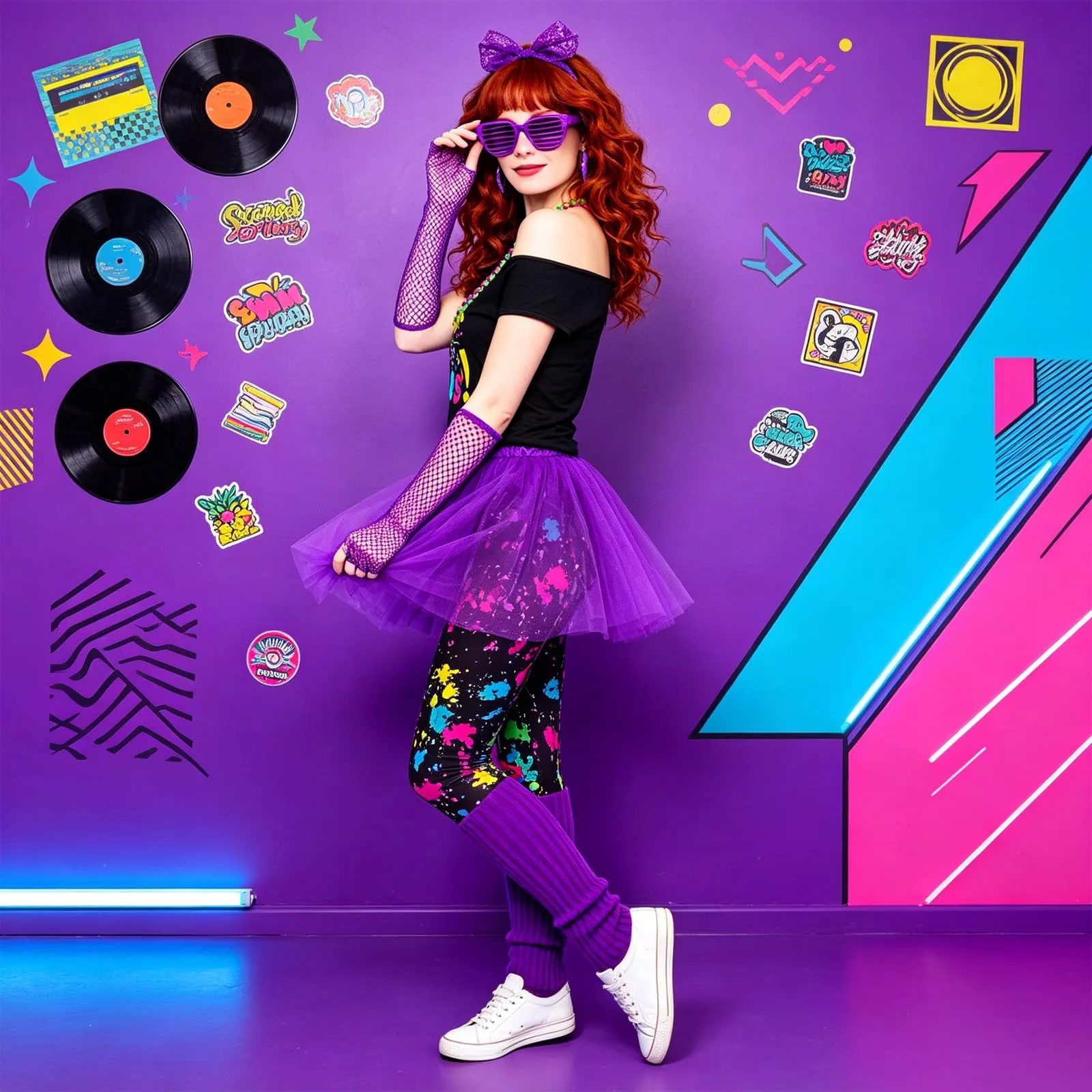 DAZZTIME Costume Anni 80 e 90 da Donna con Accessori - immagine 7