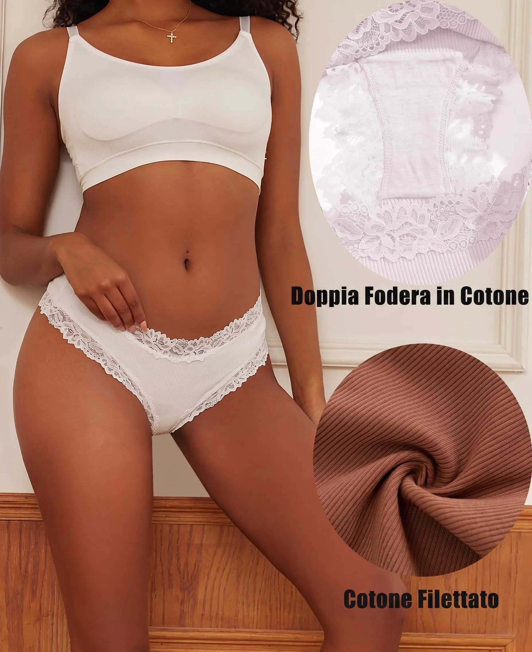 ALL OF SHE Biancheria Intima da Donna in Cotone Brasiliano, Slip in Pizzo Hipster, 6 Pezzi, XXL - immagine 2