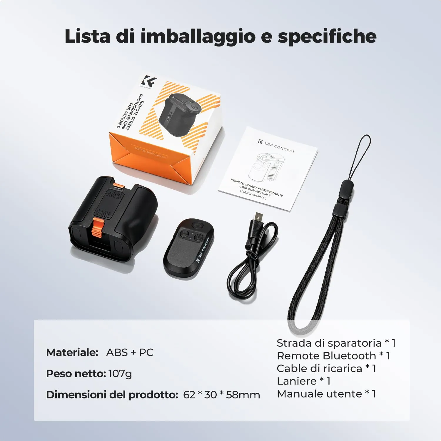 K&F Concept Street Grip Bluetooth Magnetic Modular Remote Control for Osmo Action 6 - immagine 7