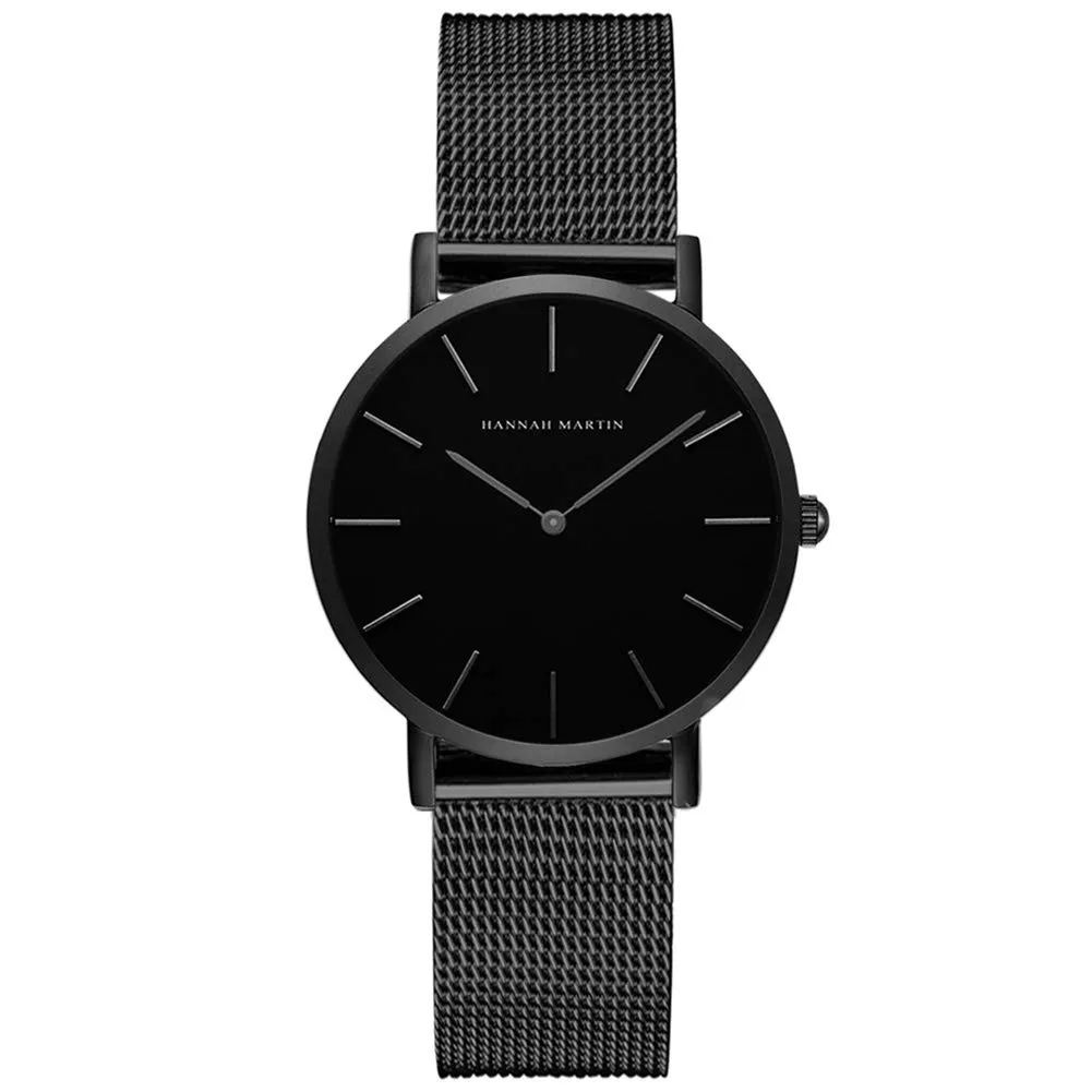 HANNAH MARTIN Orologio da Polso Donna Ultra Sottile Quarzo in Acciaio Inossidabile T53 (Quadrante Nero, Cinturino Nero) - immagine 1