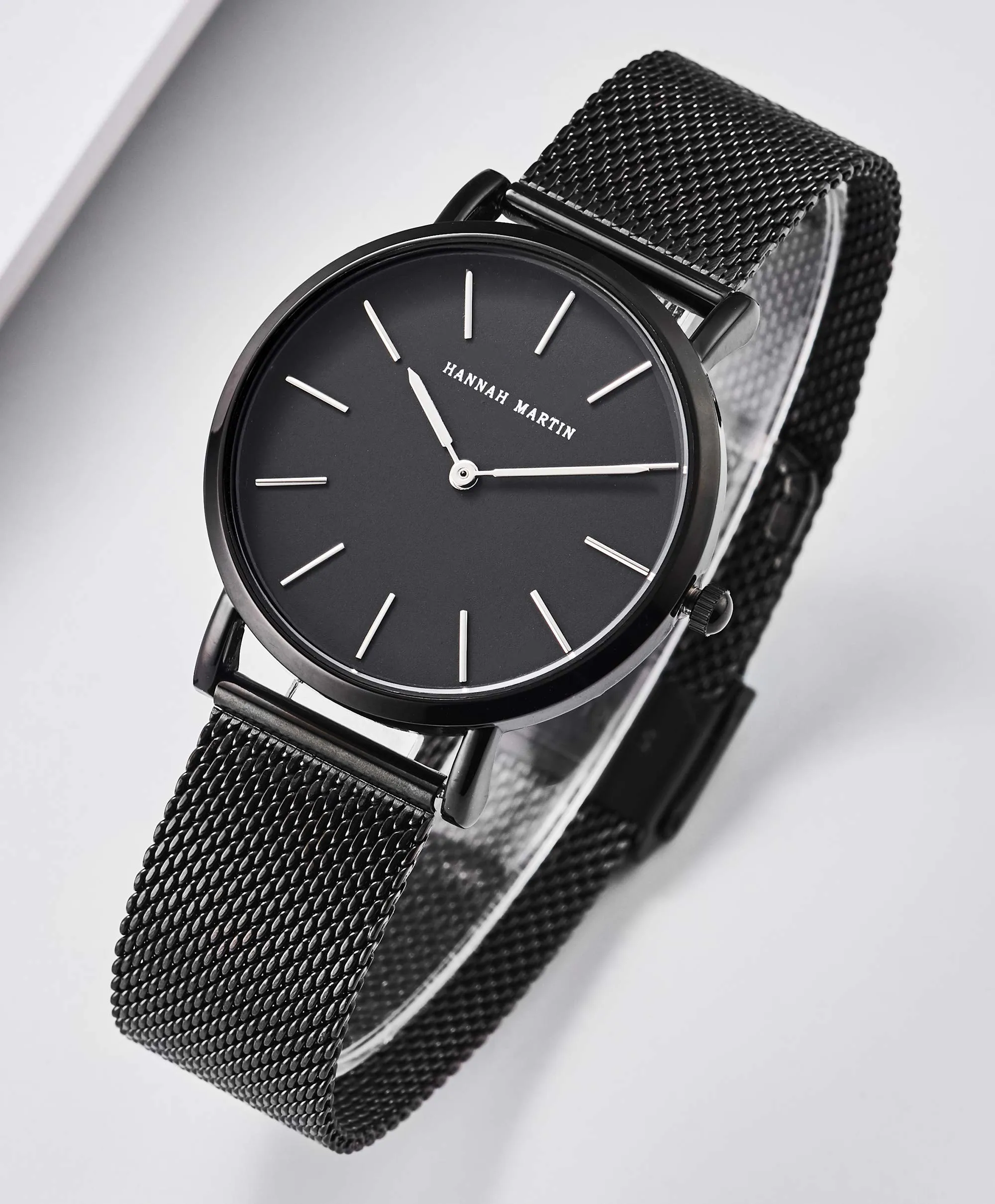 HANNAH MARTIN Orologio da Polso Donna Ultra Sottile Quarzo in Acciaio Inossidabile T53 (Quadrante Nero, Cinturino Nero) - immagine 2