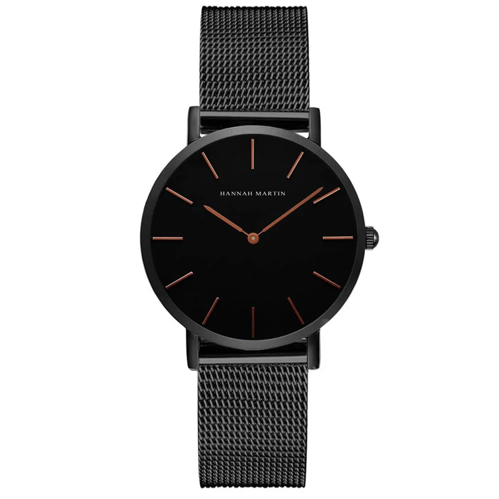 HANNAH MARTIN Orologio da Polso Donna Ultra Sottile Quarzo Acciaio Inossidabile T53 - Quadrante Nero, Cinturino Nero 2 - immagine 1