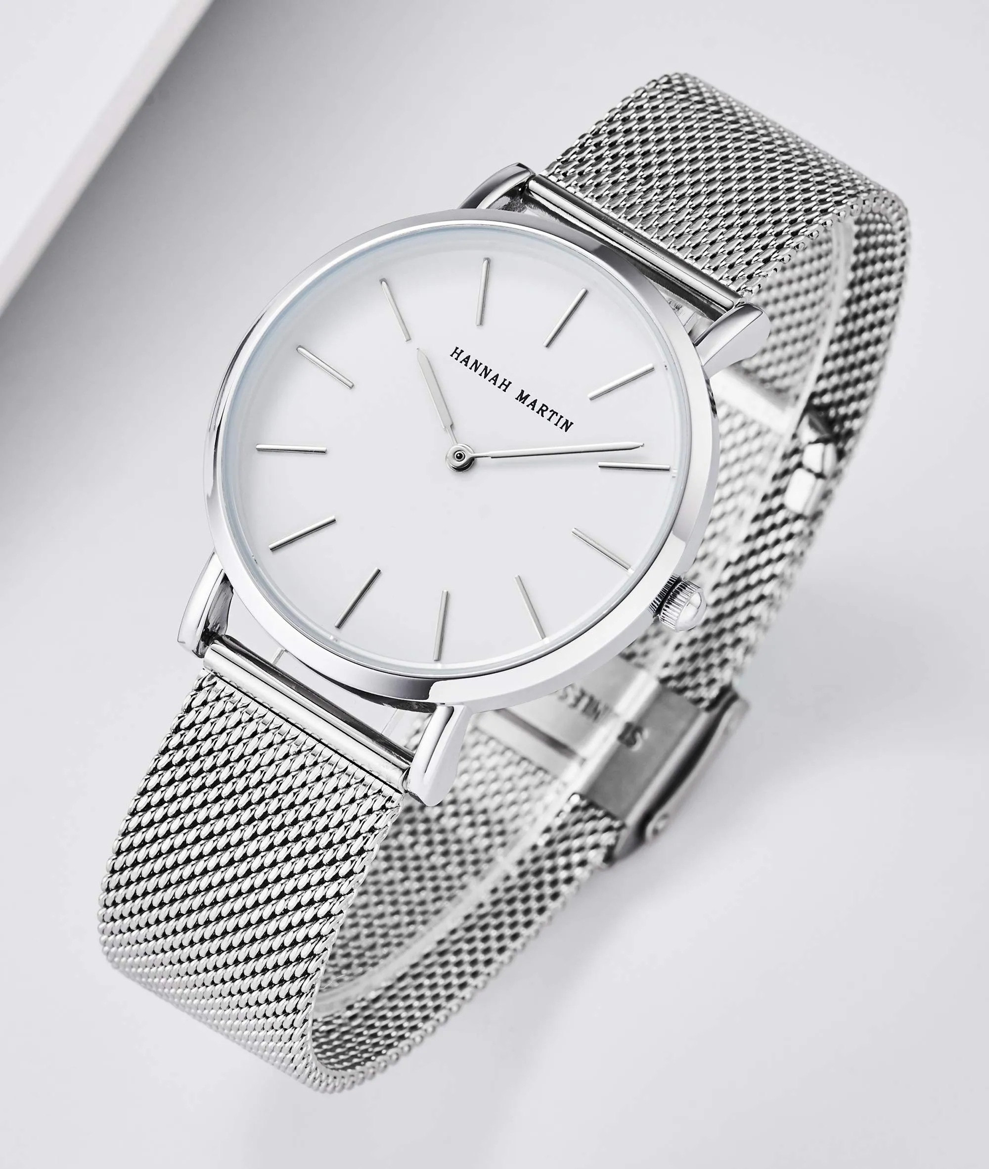 HANNAH MARTIN Orologio da Polso Donna Ultra Sottile Quarzo in Acciaio Inossidabile T53 (Quadrante Bianco, Cinturino Argento) - immagine 2