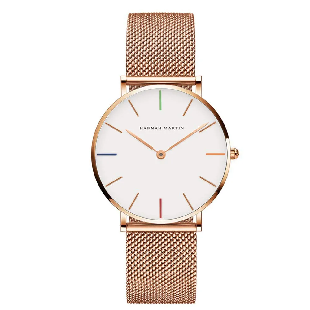 Hannah Martin Orologio da Polso Donna Ultra Sottile Quarzo Acciaio Inossidabile T53 Quadrante Bianco Cinturino Oro Rosa 2 - immagine 1
