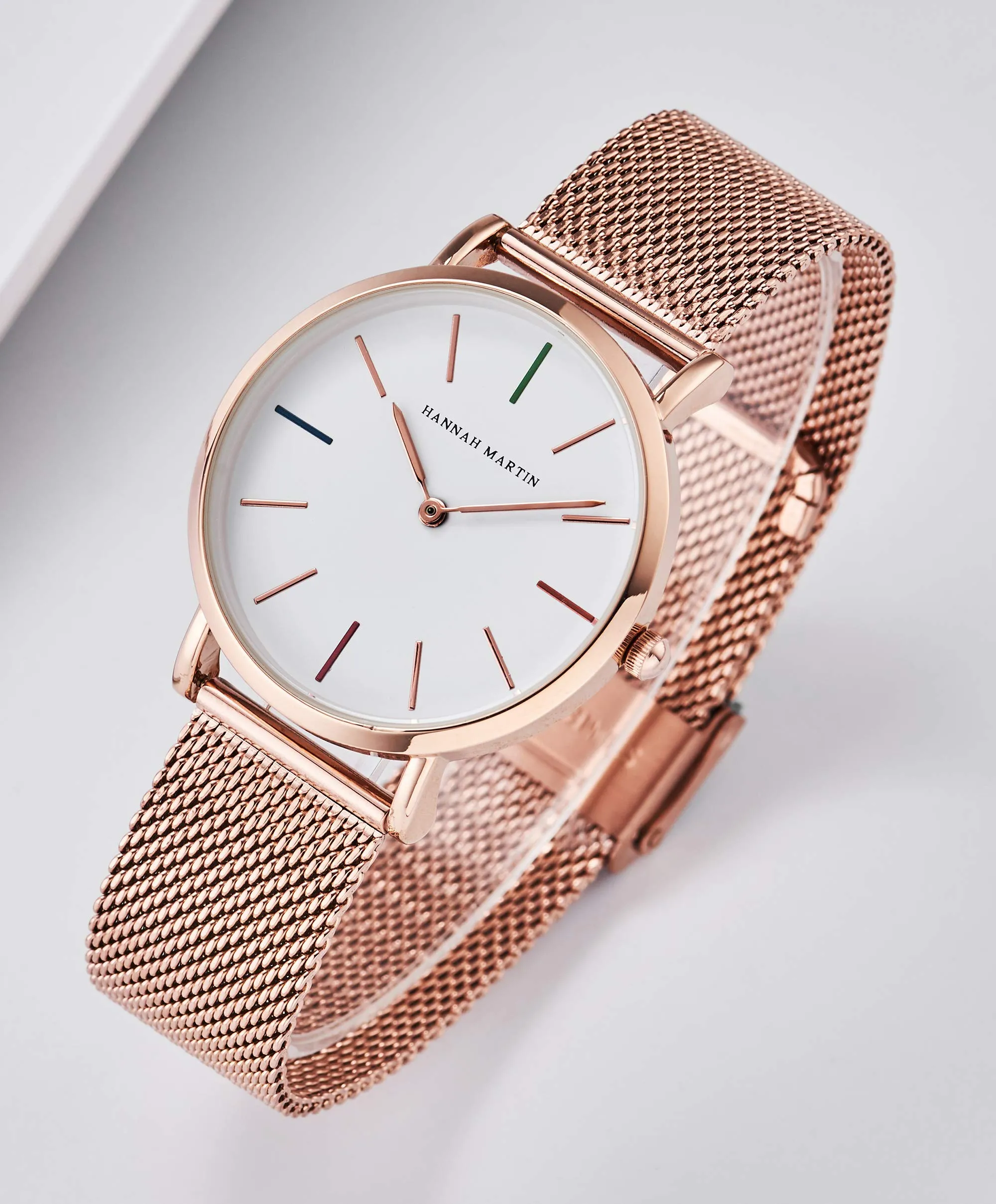 Hannah Martin Orologio da Polso Donna Ultra Sottile Quarzo Acciaio Inossidabile T53 Quadrante Bianco Cinturino Oro Rosa 2 - immagine 2