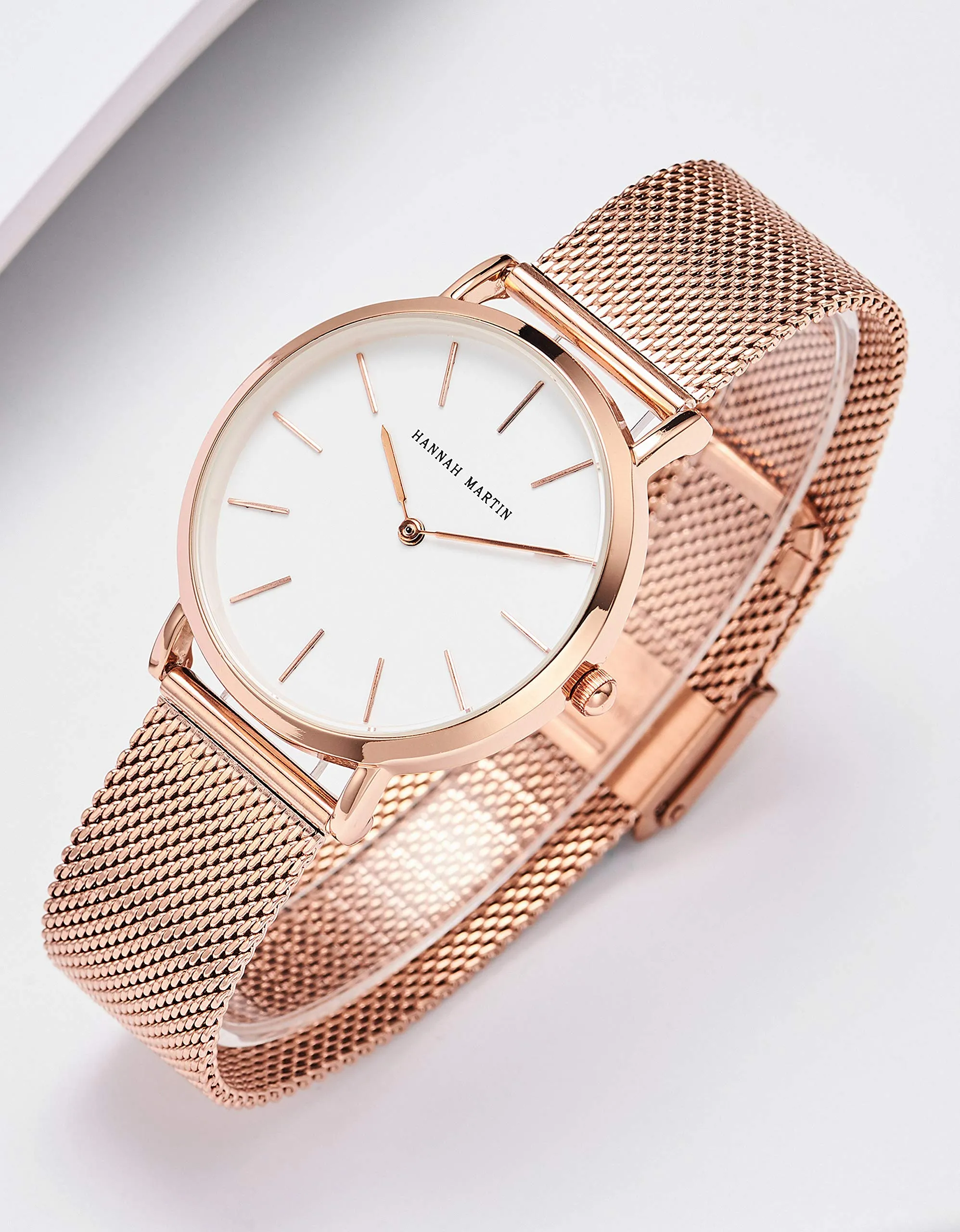 Hannah Martin Orologio da Polso Donna Ultra Sottile Quarzo Acciaio Inossidabile T53 - Quadrante Bianco, Cinturino Oro Rosa - immagine 2