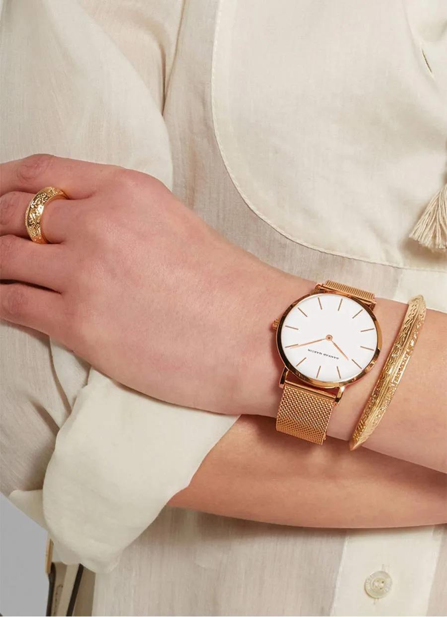 Hannah Martin Orologio da Polso Donna Ultra Sottile Quarzo Acciaio Inossidabile T53 - Quadrante Bianco, Cinturino Oro Rosa - immagine 4