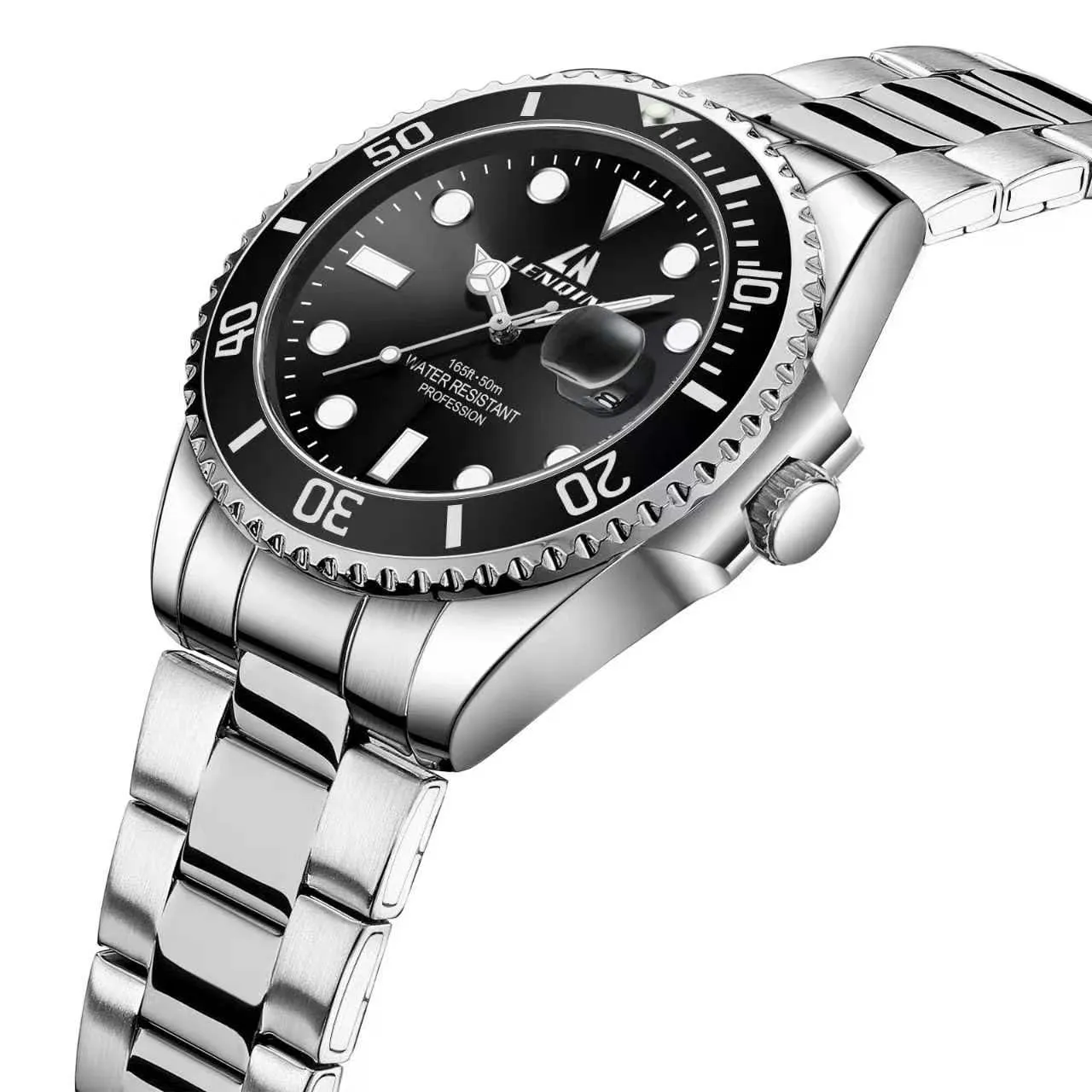 LN LENQIN Orologio Uomo Analogico al Quarzo in Acciaio Impermeabile 0341A Silver Black - immagine 2