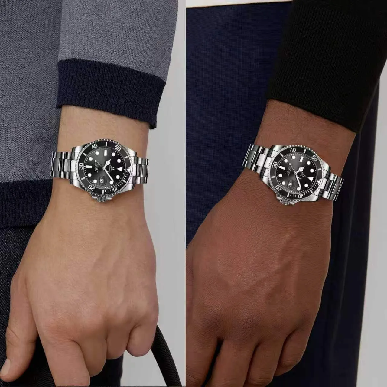 LN LENQIN Orologio Uomo Analogico al Quarzo in Acciaio Impermeabile 0341A Silver Black - immagine 4