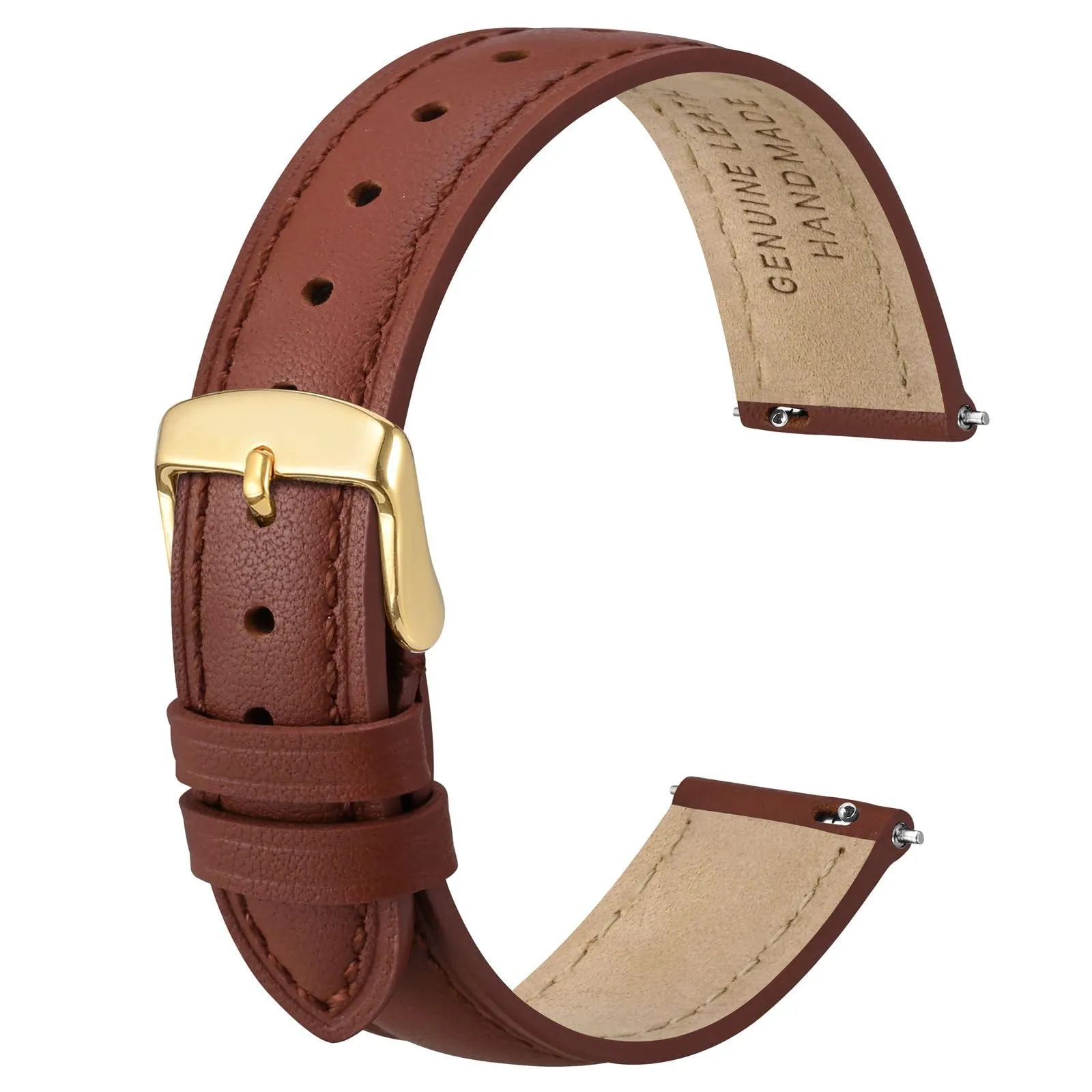 ANBEER Cinturino in Vera Pelle 18mm a Sgancio Rapido, Rosso Mattone con Fibbia Dorata - immagine 1