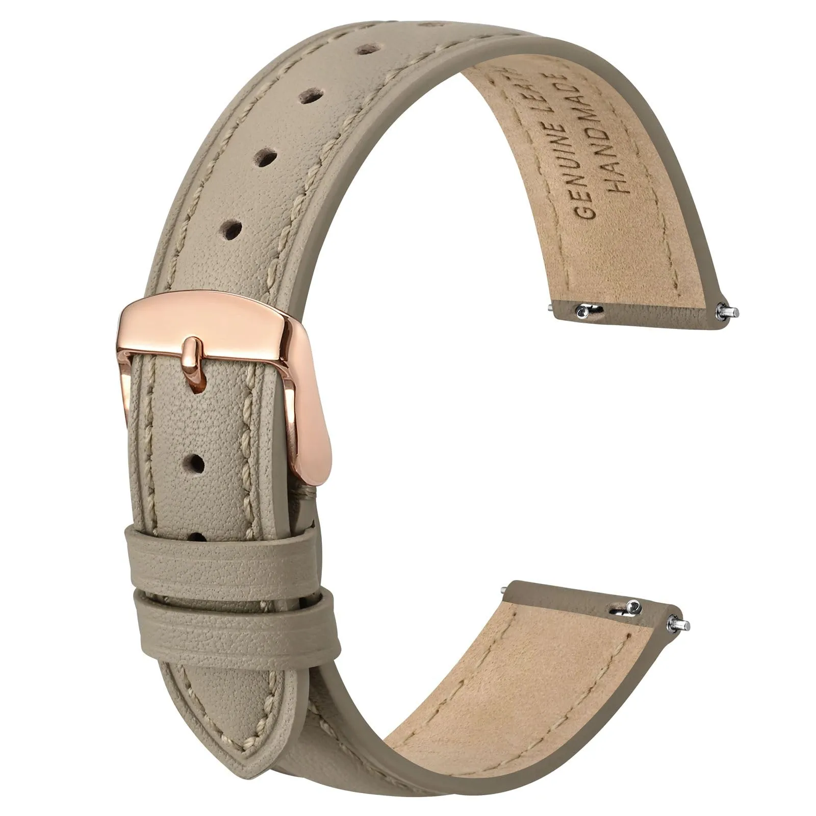 ANBEER 20mm Cinturino in Vera Pelle a Sgancio Rapido, Kaki Chiaro con Fibbia Oro Rosa - immagine 1