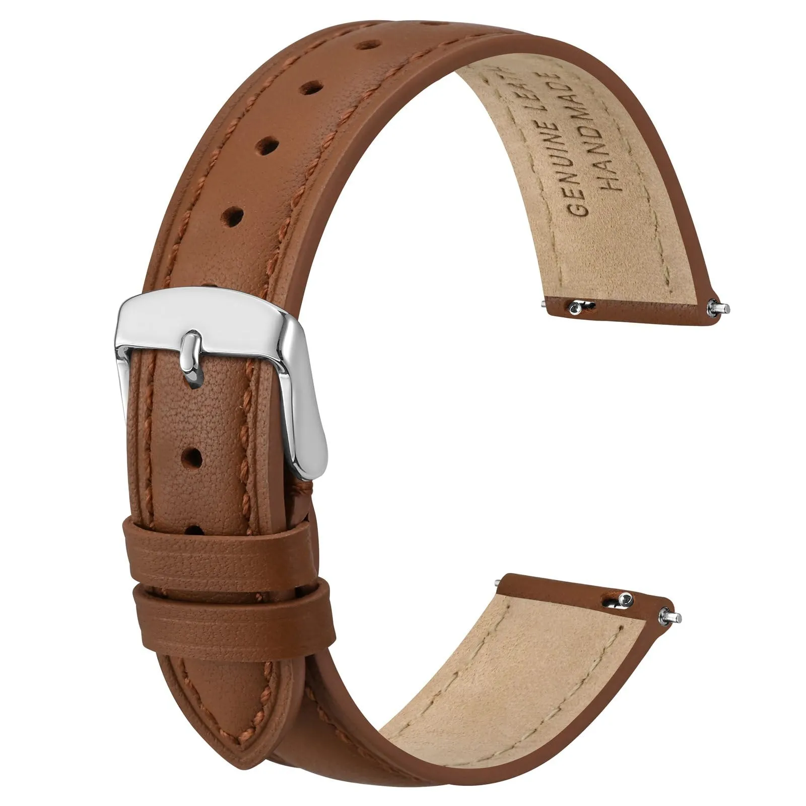 ANBEER Cinturino in Vera Pelle 16mm Marrone con Fibbia Argentata a Sgancio Rapido - immagine 1