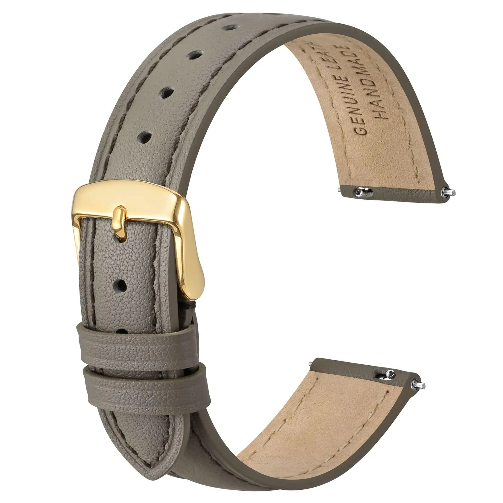 ANBEER Cinturino in Vera Pelle 16mm a Sgancio Rapido, Grigio Caldo con Fibbia Dorata - immagine 1