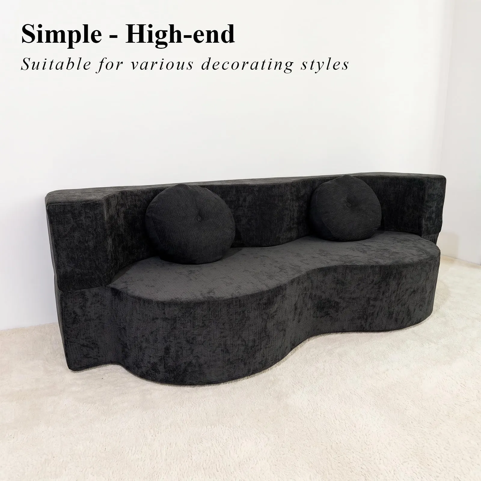 NOYHHAV Divano Letto Convertibile in Memory Foam, Fodera Sfoderabile e Lavabile, Nero, 200x100cm - immagine 2