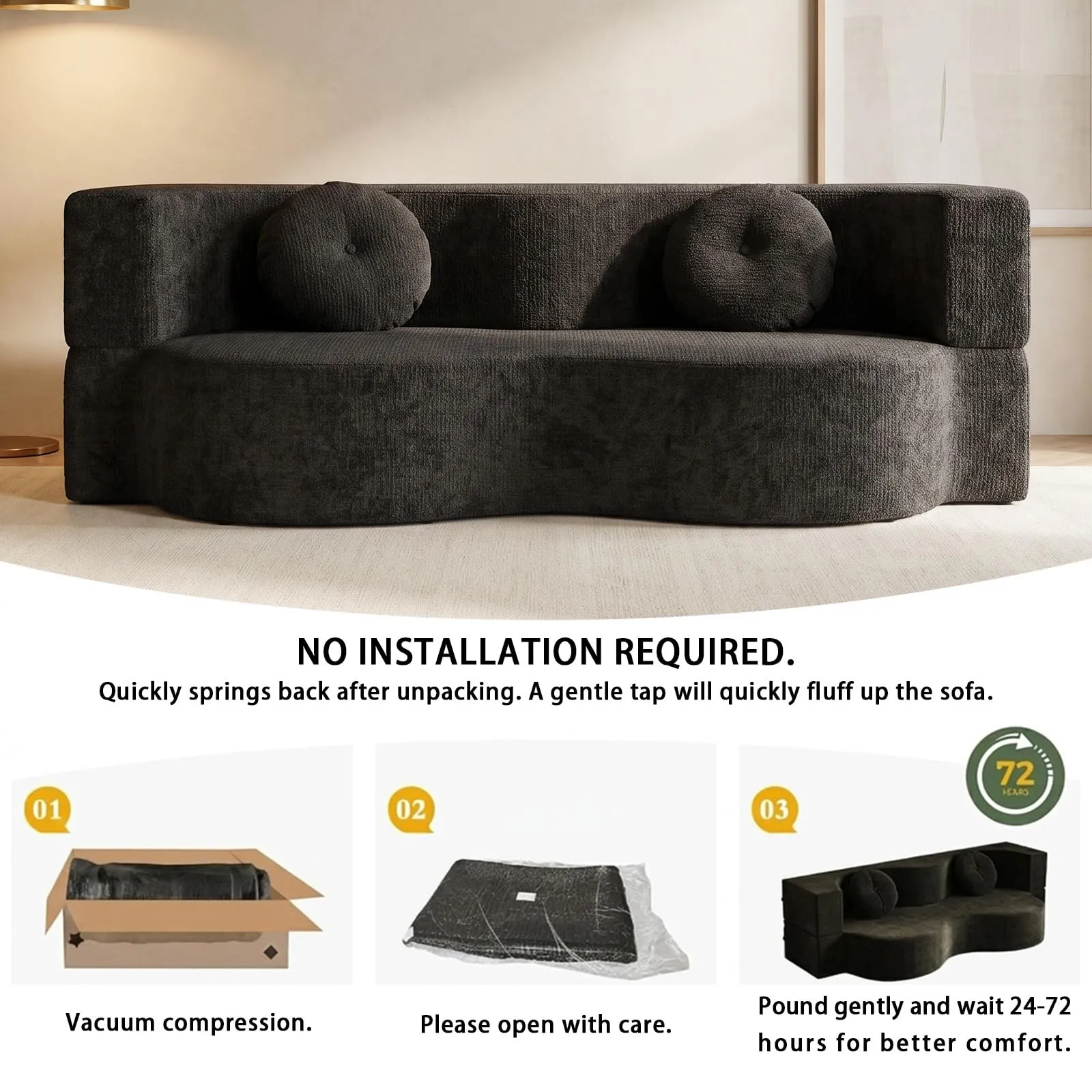 NOYHHAV Divano Letto Convertibile in Memory Foam, Fodera Sfoderabile e Lavabile, Nero, 200x100cm - immagine 5