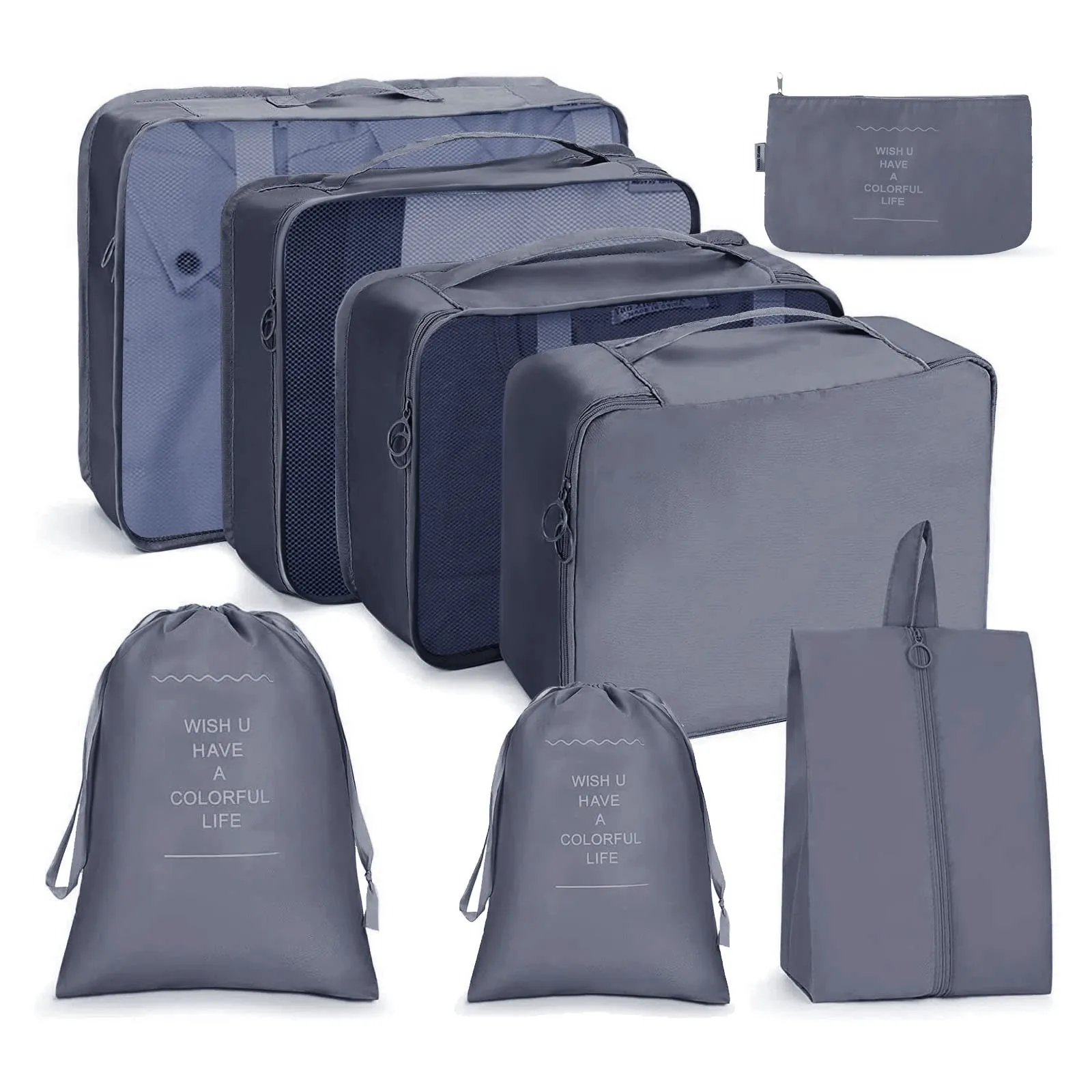OSDUE Organizer Valigie, Set di 8 Cubi di Viaggio per Abbigliamento, Intimo e Calzature, Grigio - immagine 1
