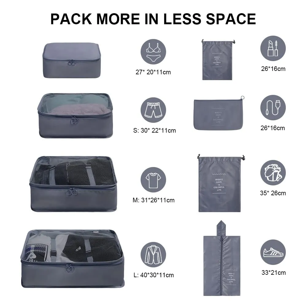 OSDUE Organizer Valigie, Set di 8 Cubi di Viaggio per Abbigliamento, Intimo e Calzature, Grigio - immagine 2