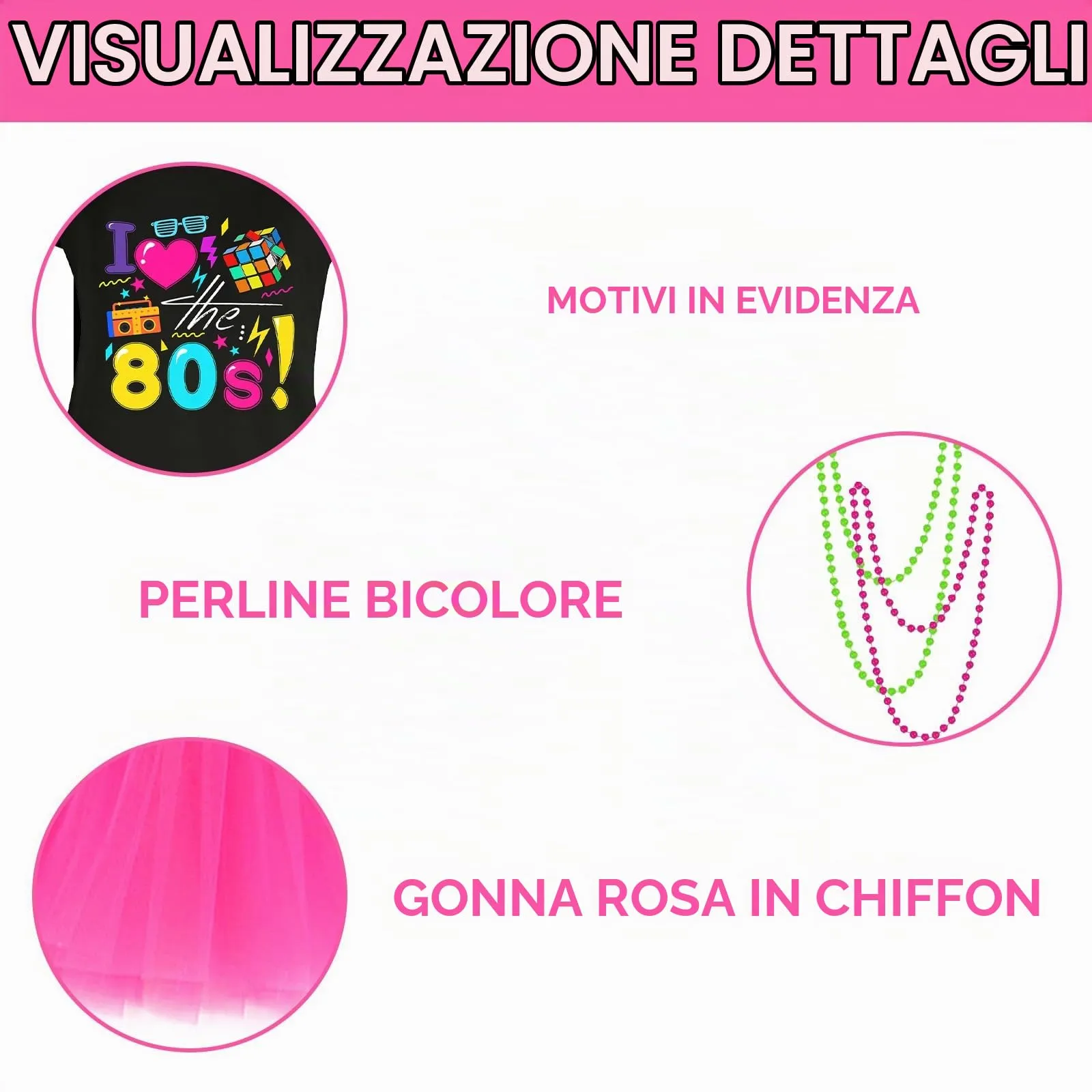 DAZZTIME Costume Anni 80 e 90 da Donna con Set di Accessori per Carnevale, Halloween e Feste a Tema - immagine 4