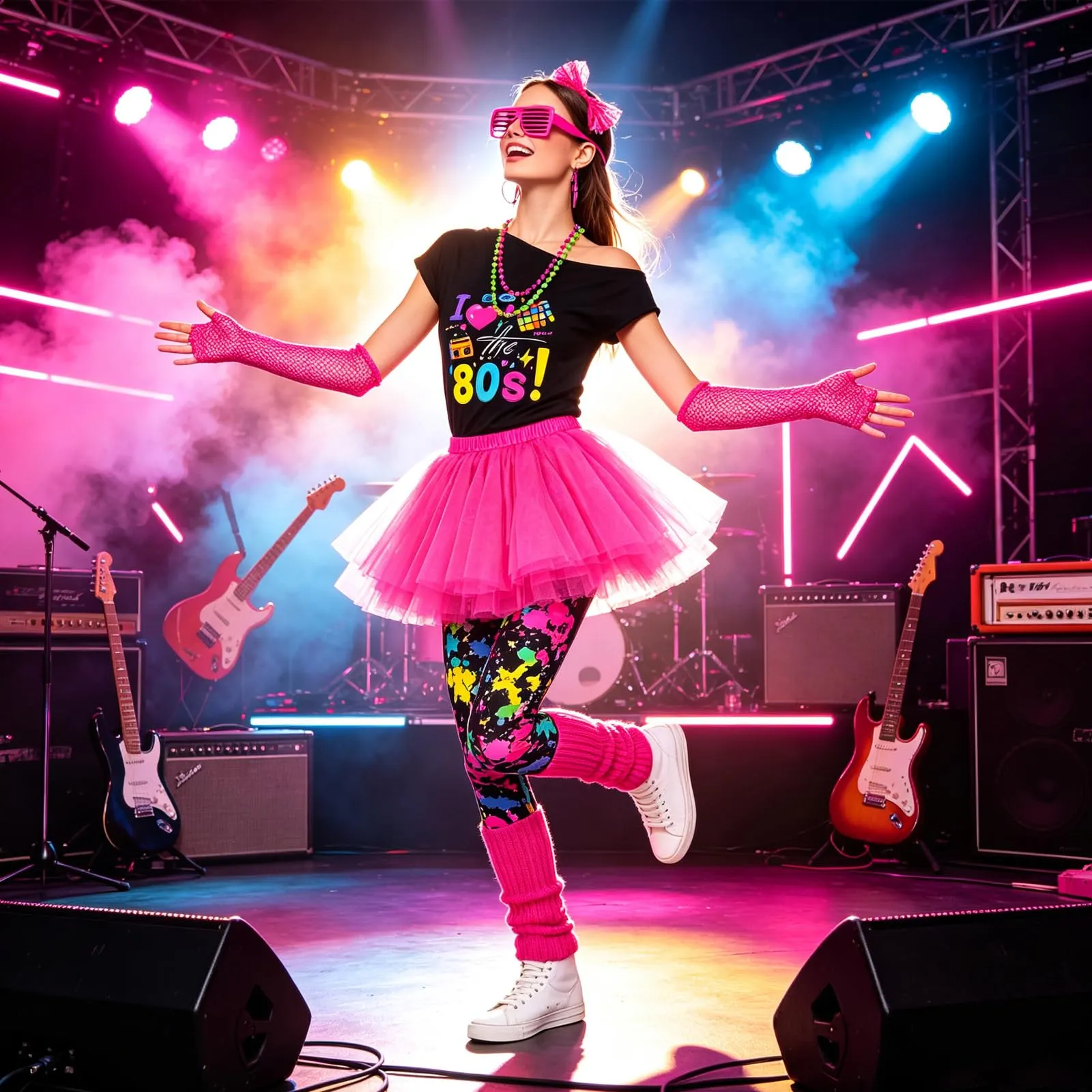 DAZZTIME Costume Anni 80 e 90 da Donna con Set di Accessori per Carnevale, Halloween e Feste a Tema - immagine 6