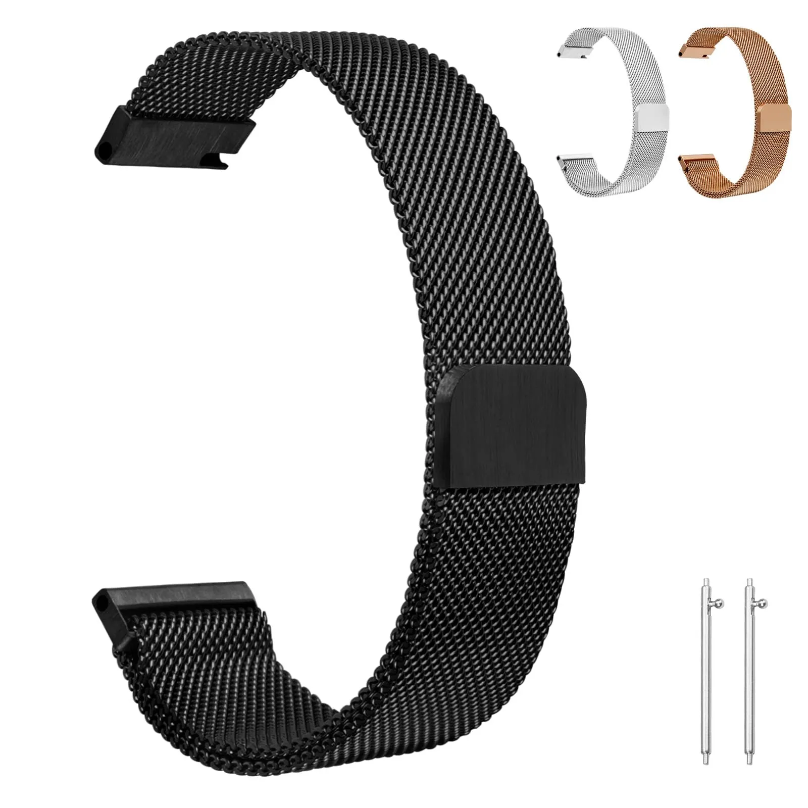 OFFCUP Cinturino in Acciaio Inossidabile Maglia Milanese a Sgancio Rapido, 20mm, Nero - immagine 1