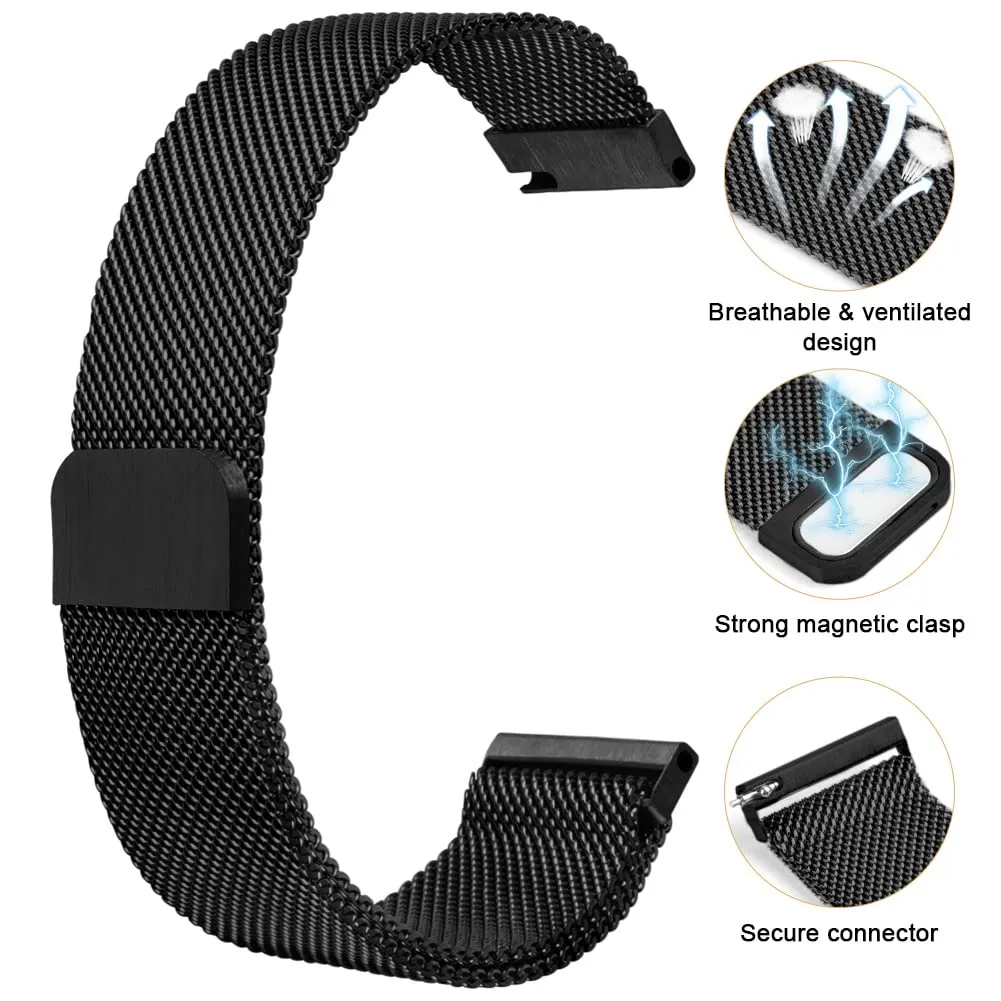 OFFCUP Cinturino in Acciaio Inossidabile Maglia Milanese a Sgancio Rapido, 20mm, Nero - immagine 2