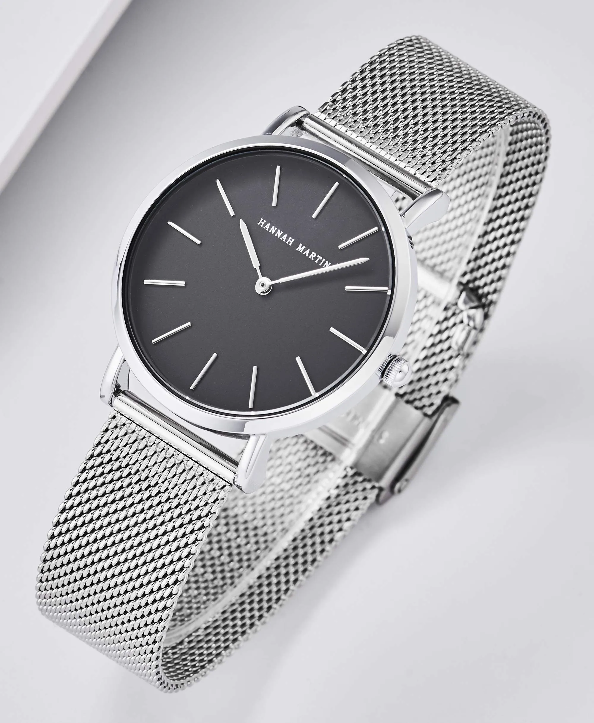 Hannah Martin Orologio da Polso Donna Ultra Sottile Quarzo Acciaio Inossidabile T53 (Quadrante Nero, Cinturino Argento) - immagine 2