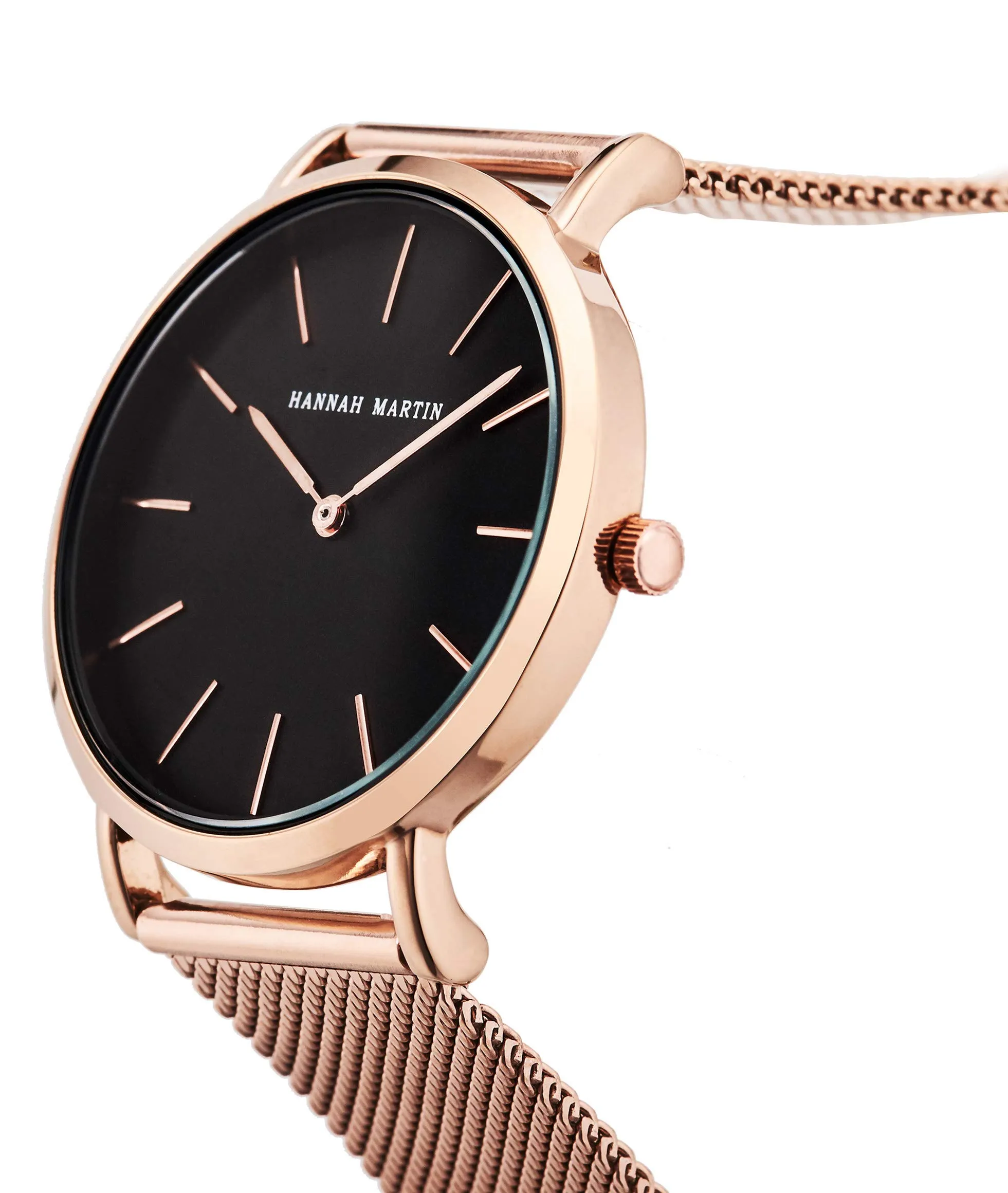 Hannah Martin Orologio da Polso Donna Ultra Sottile Quarzo Acciaio Inossidabile T53 (Quadrante Nero, Cinturino Oro Rosa) - immagine 3