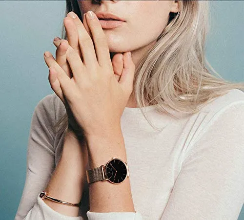 Hannah Martin Orologio da Polso Donna Ultra Sottile Quarzo Acciaio Inossidabile T53 (Quadrante Nero, Cinturino Oro Rosa) - immagine 4