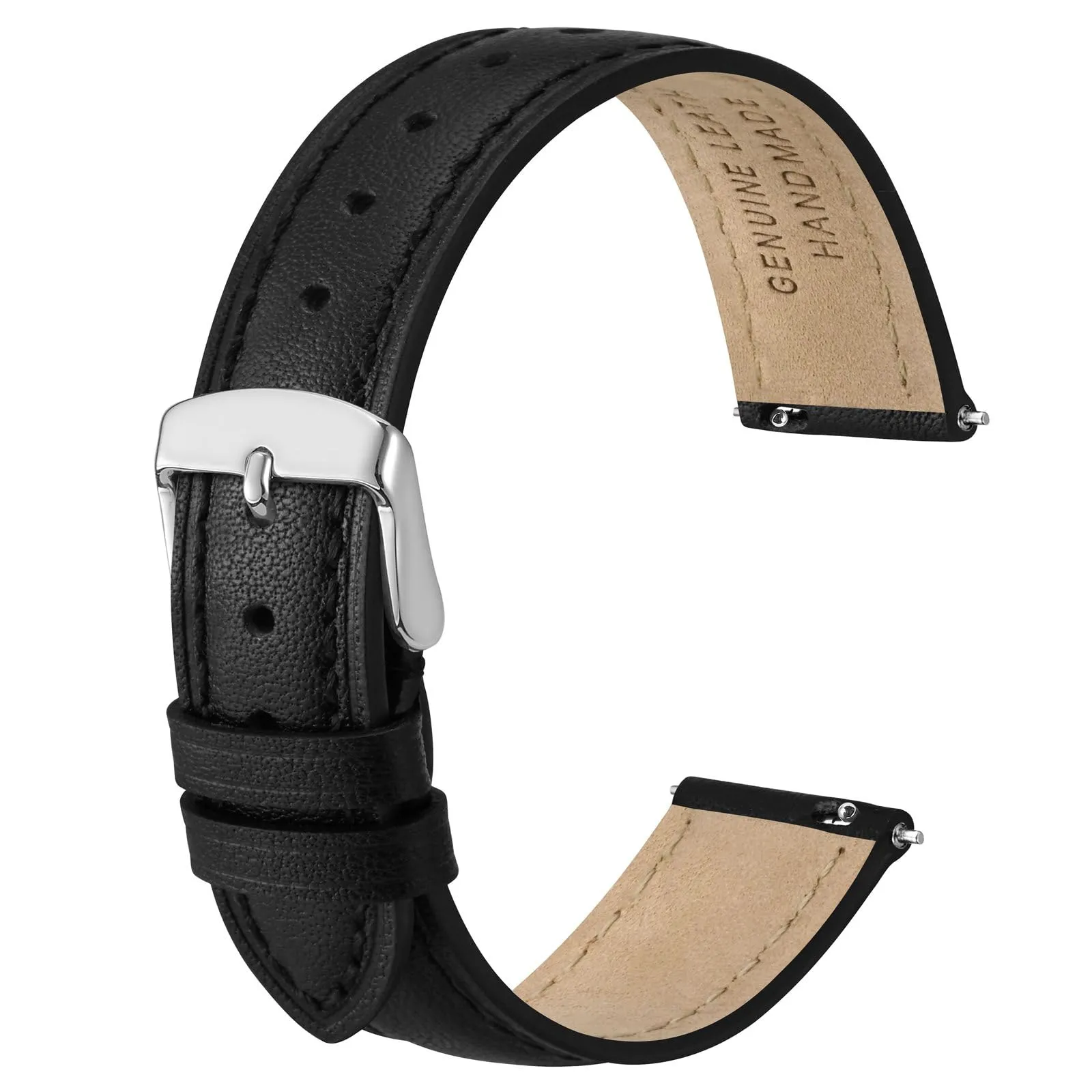 ANBEER Cinturino in Vera Pelle 14mm a Sgancio Rapido, Nero con Fibbia Argento - immagine 1