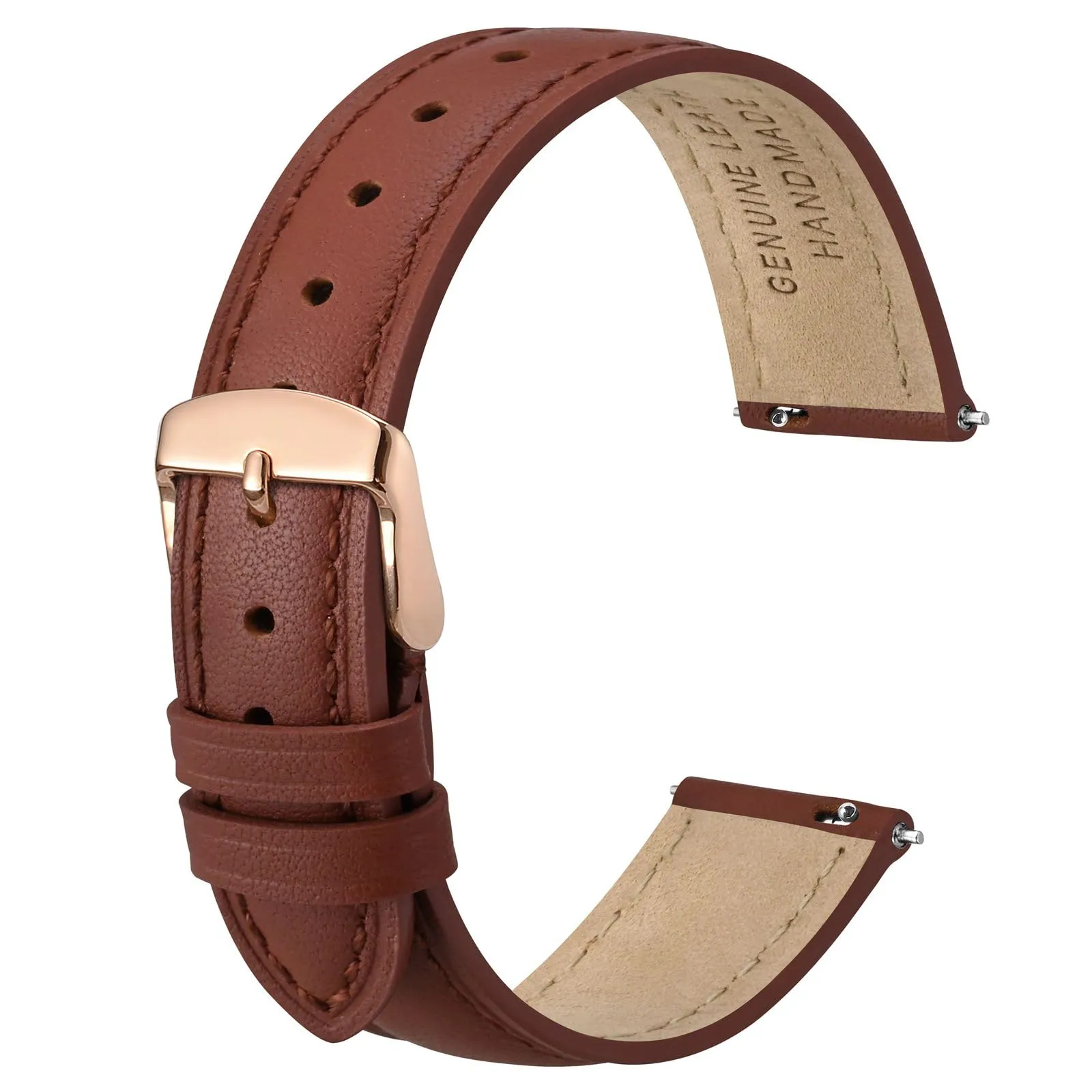 ANBEER Cinturino in Vera Pelle 16mm a Sgancio Rapido, Rosso Mattone con Fibbia Oro Rosa - immagine 1