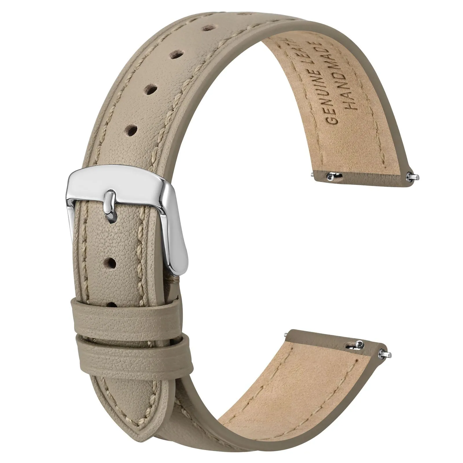 ANBEER Cinturino in Vera Pelle 16mm Sgancio Rapido, Kaki Chiaro con Fibbia Argentata - immagine 1