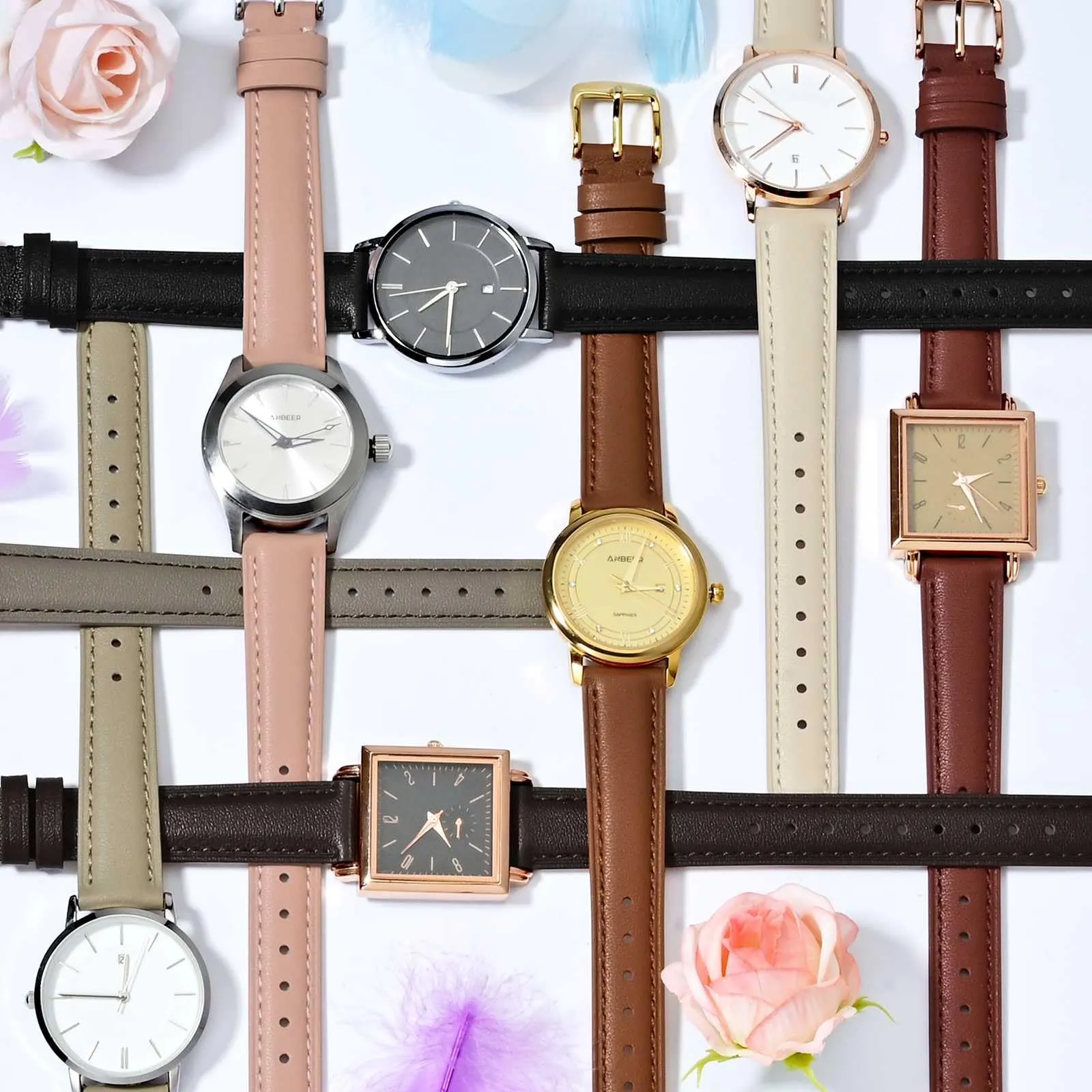 ANBEER 18mm Cinturino in Vera Pelle, Sgancio Rapido, Marrone con Fibbia Dorata - immagine 7